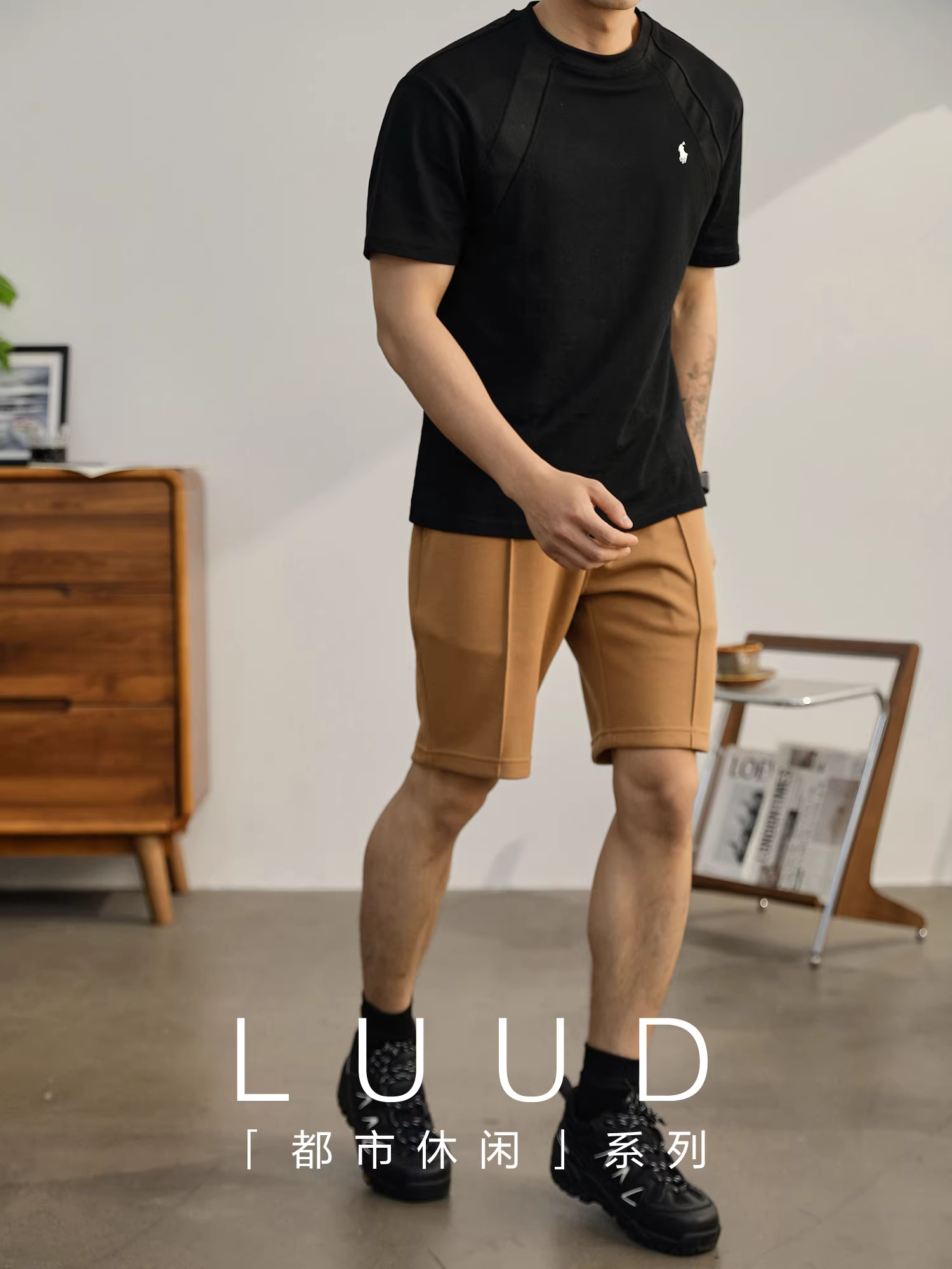 LUUD Quần short nam thiết kế theo phong cách Nhật Bản cao cấp mùa hè quần short thẳng có dây rút thun co giãn nặng