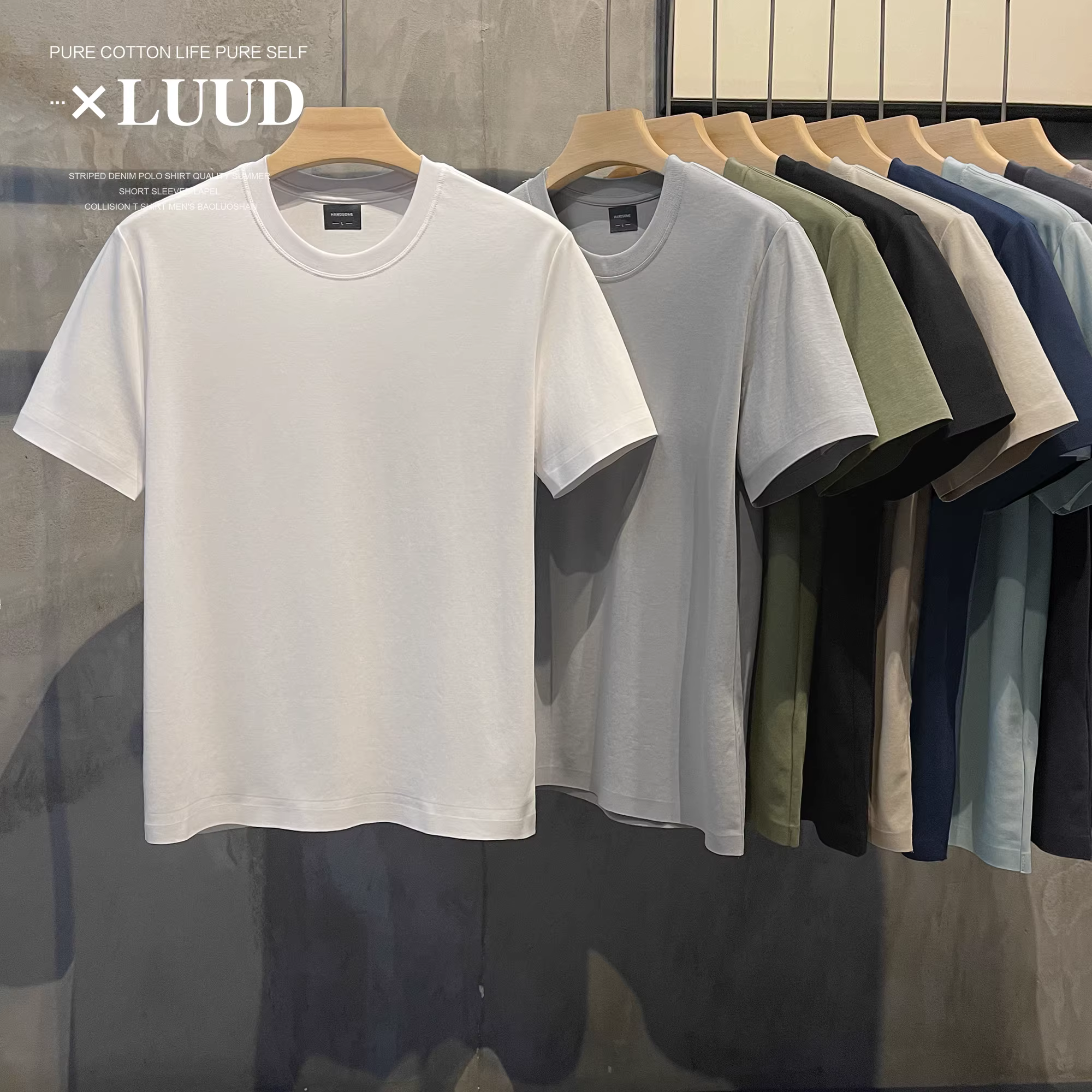 Áo thun ngắn tay bằng cotton dài tay công nghệ cao LUUD nitơ lỏng dành cho nam, áo cổ tròn đa năng thông thường, thoáng khí, màu trơn