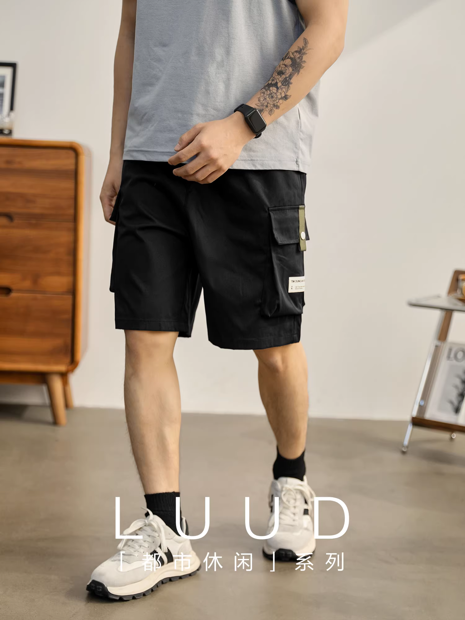 Quần short cargo túi lớn LUUD dành cho nam, quần dài đến đầu gối dáng thẳng thoáng khí mùa hè có dây rút ở eo, quần thường ngày