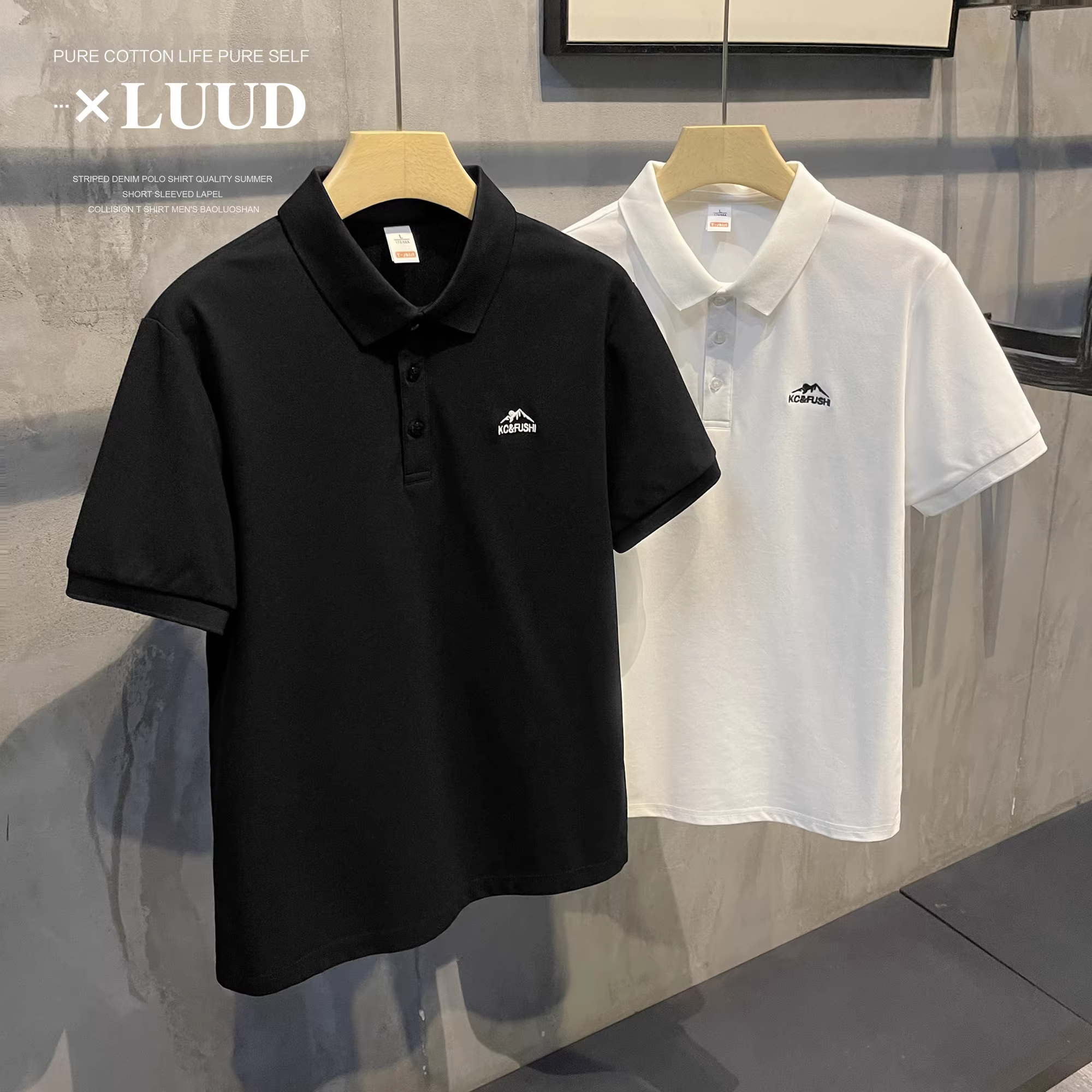 Áo sơ mi POLO ngắn tay thời trang đô thị LUUD dành cho nam giới dáng ôm vừa vặn áo sơ mi polo đa năng đơn giản thêu núi nhỏ hàng đầu