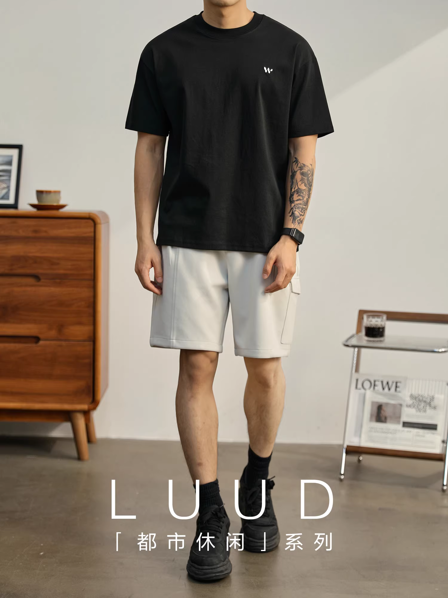 Áo thun nam LUUD phong cách tối giản đô thị, kiểu dáng xu hướng mùa hè, thêu nhỏ, cổ tròn, chất liệu cotton, tay ngắn