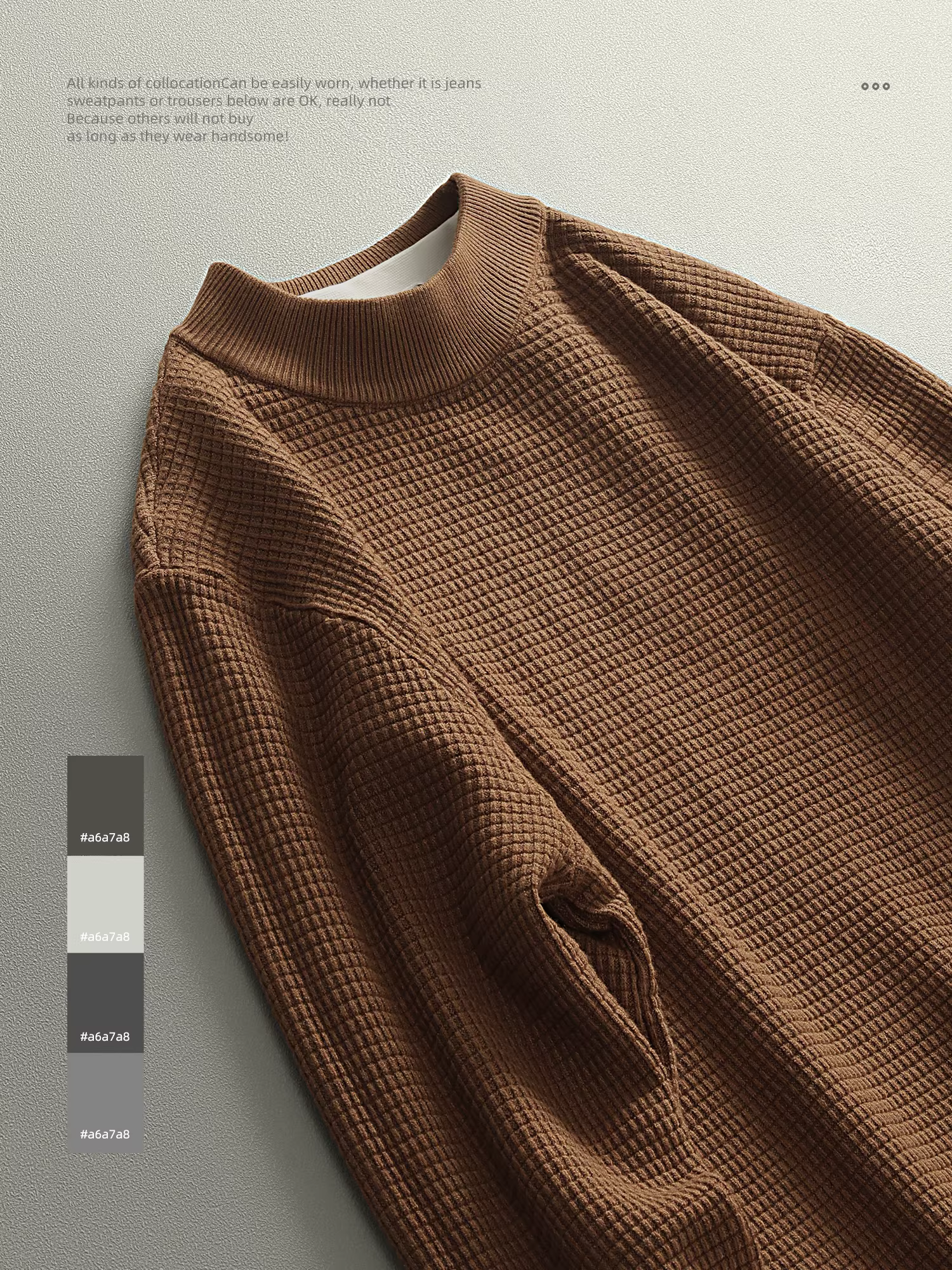 Áo len dệt kim cổ lọ nửa cổ LUUD dành cho nam, áo len chui đầu ấm áp họa tiết bánh quế mùa đông, áo cổ trung bình thông thường