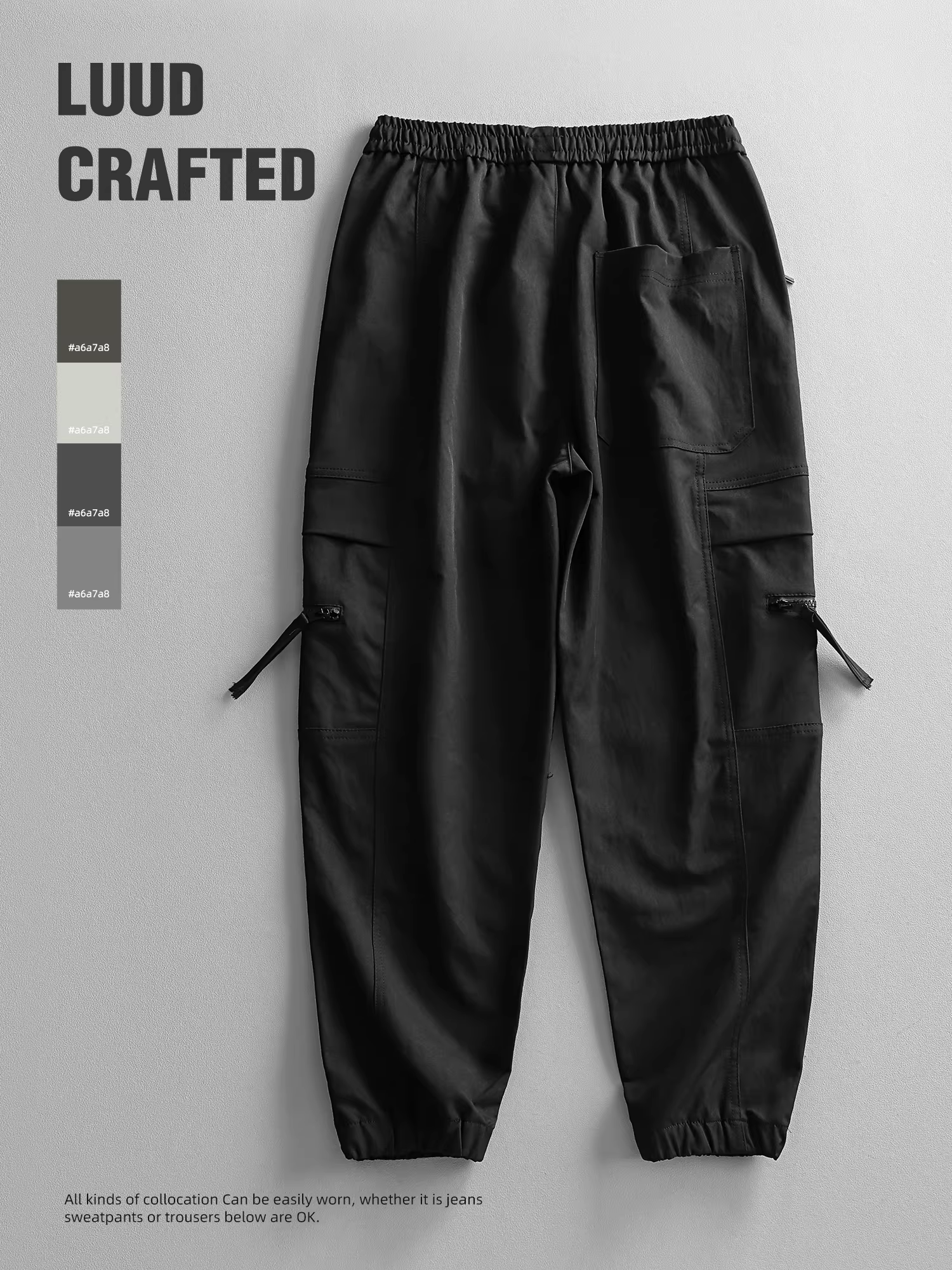 Quần jogger cargo nhiều túi phong cách đường phố LUUD dành cho nam, kiểu dáng vintage, quần ống thẳng, lưng thun, dây rút