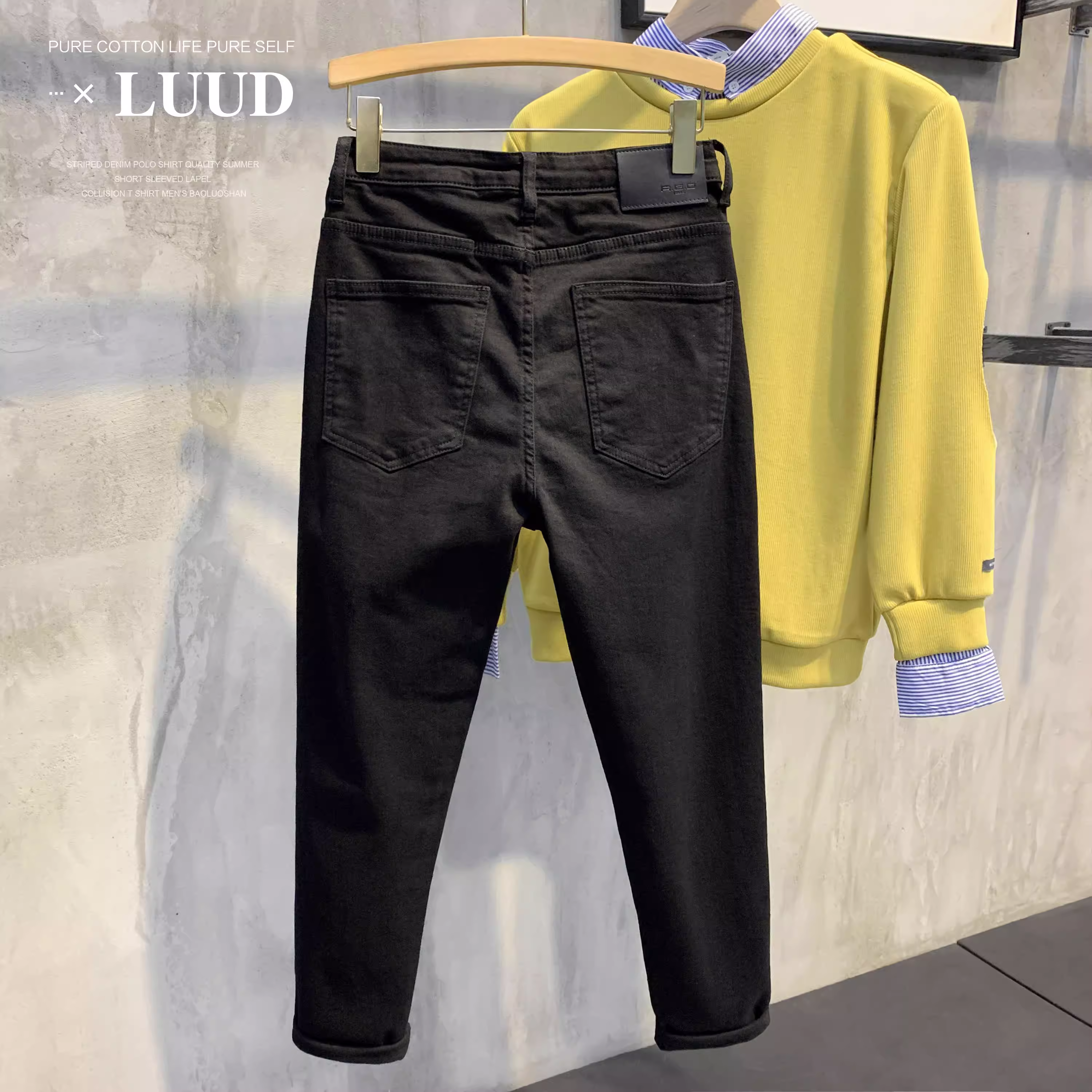 LUUD quần bút chì dáng ôm mùa đông mới dành cho nam, quần đen đa năng phong cách Hàn Quốc có lớp lót lông cừu giữ ấm, quần skinny.