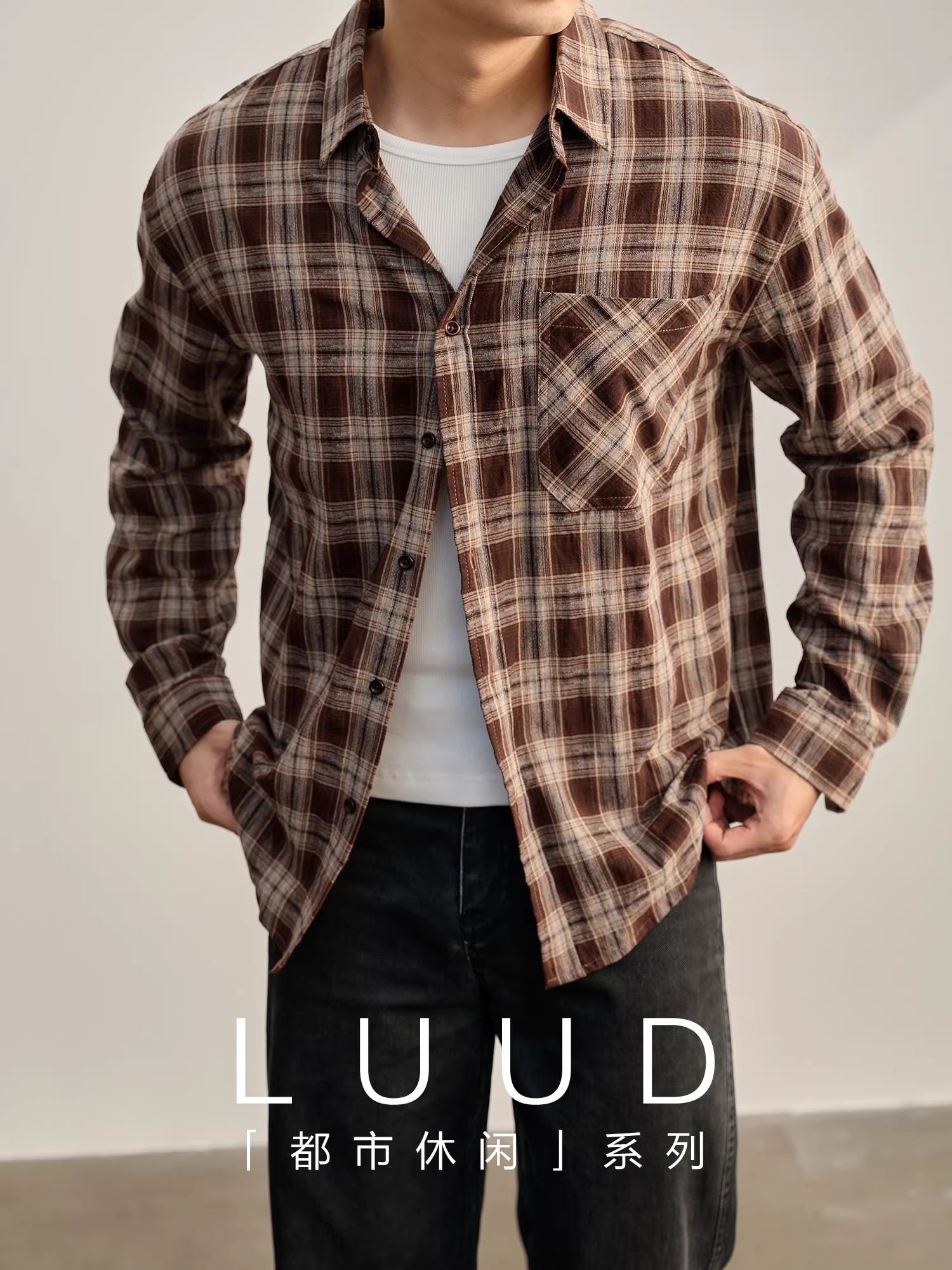 Áo sơ mi nam LUUD màu thu đông kẻ sọc 100% cotton phong cách cổ điển lười biếng dài tay