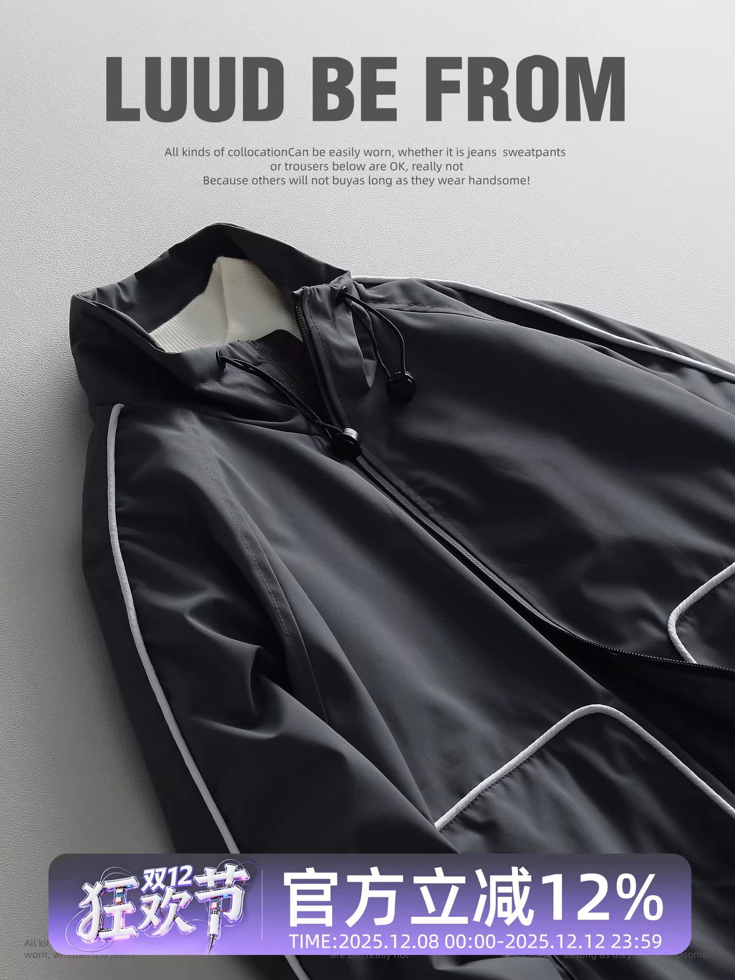 Áo khoác gió cổ đứng phối màu LUUD dành cho nam mùa thu chống gió ngoài trời áo khoác thường ngày phong cách Nhật Bản áo khoác công sở