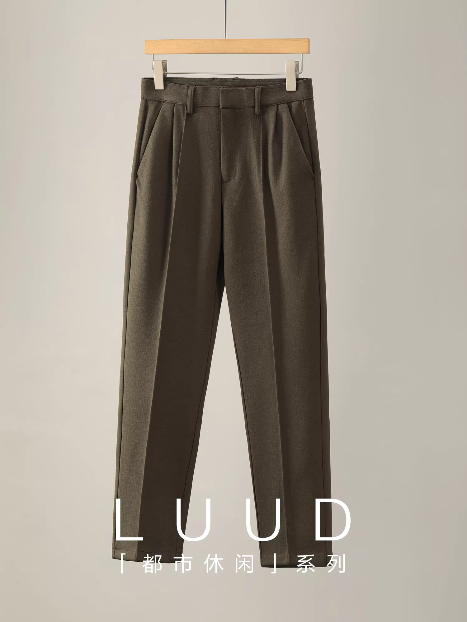 Quần tây ống đứng bằng len xếp ly thủ công LUUD dành cho nam, Quần ấm dày mùa đông có nếp gấp đôi, Quần tây thường ngày.