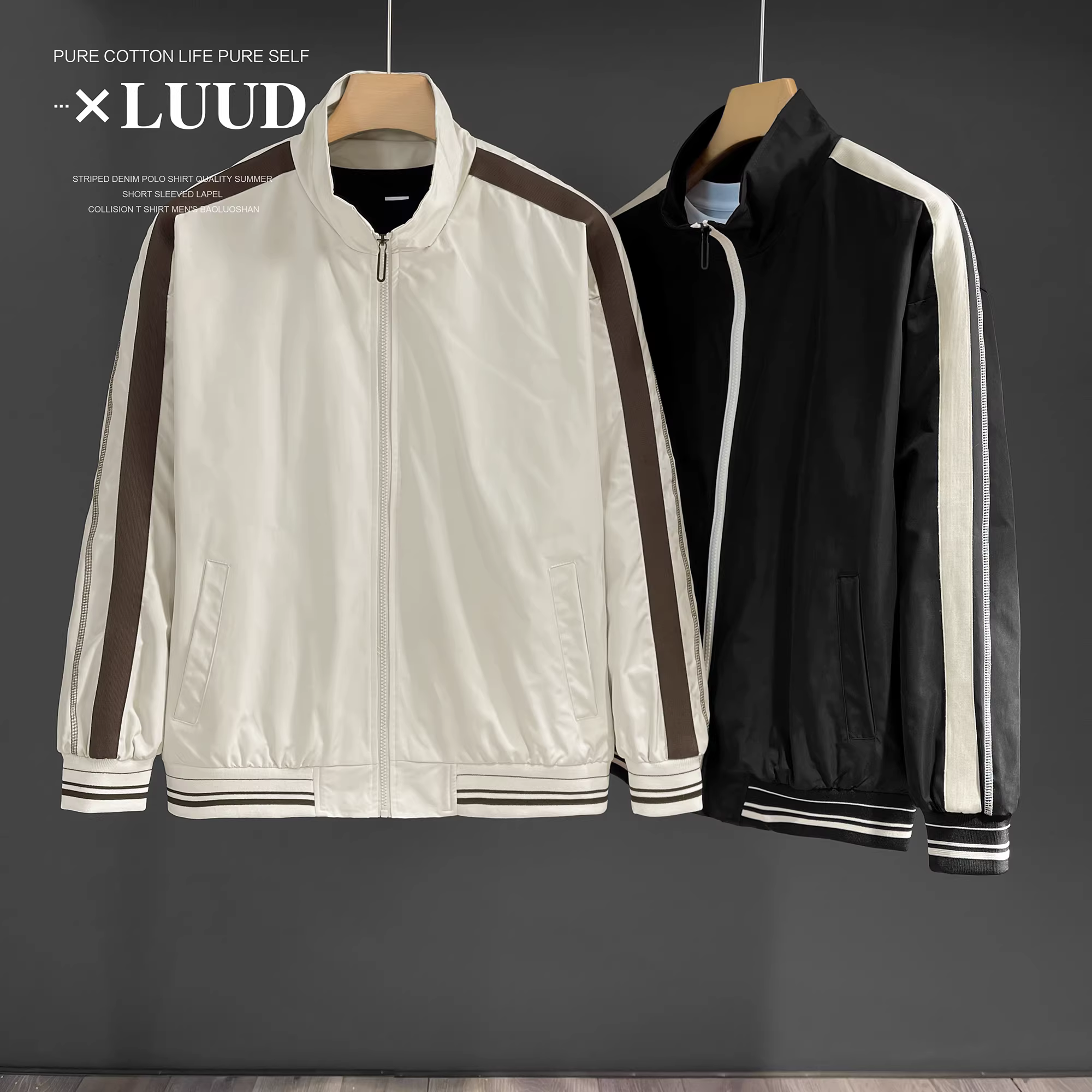 Áo khoác bomber đa năng màu sắc LUUD dành cho giới trẻ, áo khoác dài tay cổ đứng đơn giản và đa năng