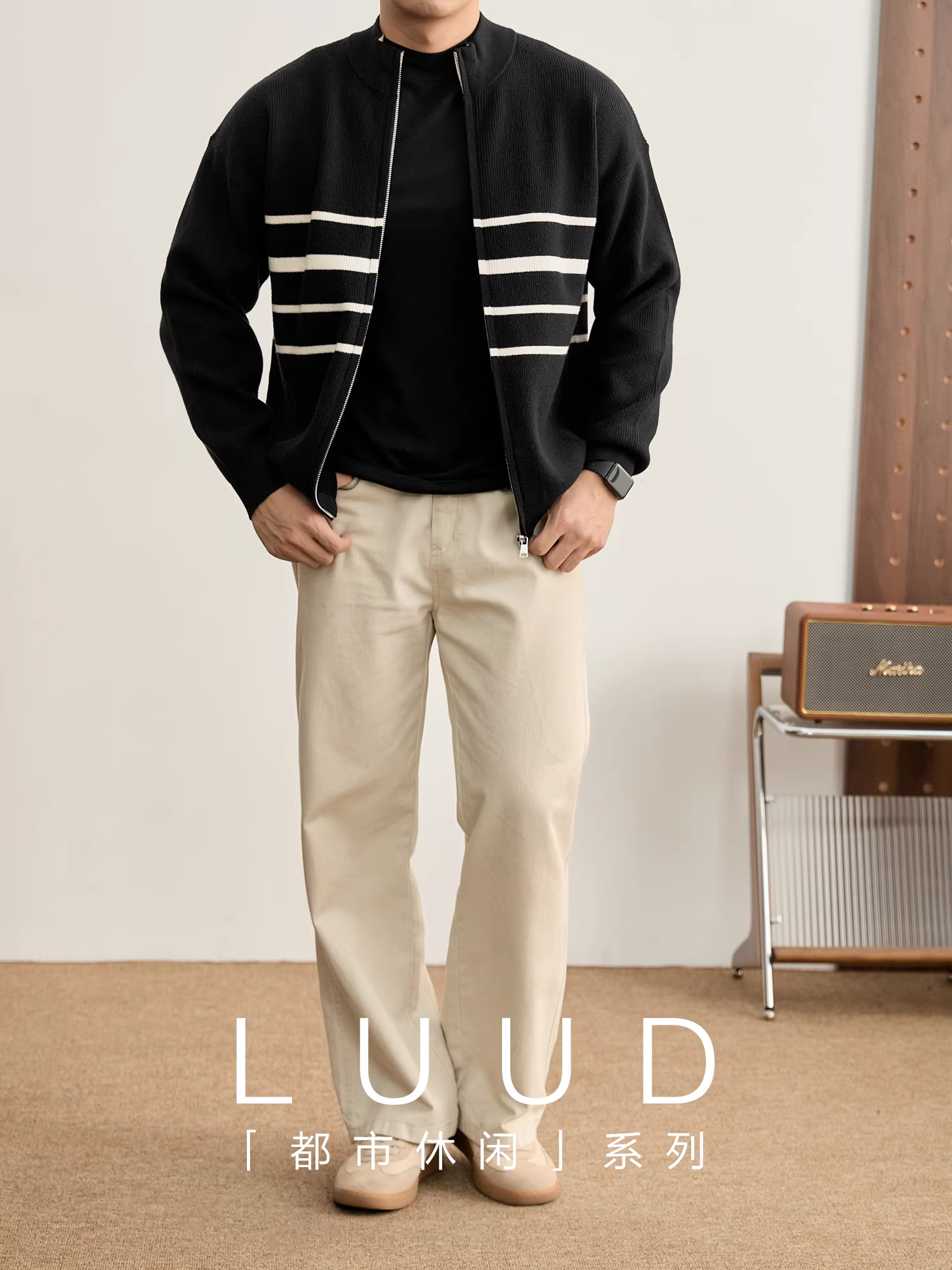 Ưu đãi đặc biệt: Áo khoác len nam cổ đứng sọc phối màu thời trang, đơn giản và phong cách, chất liệu chống xù.