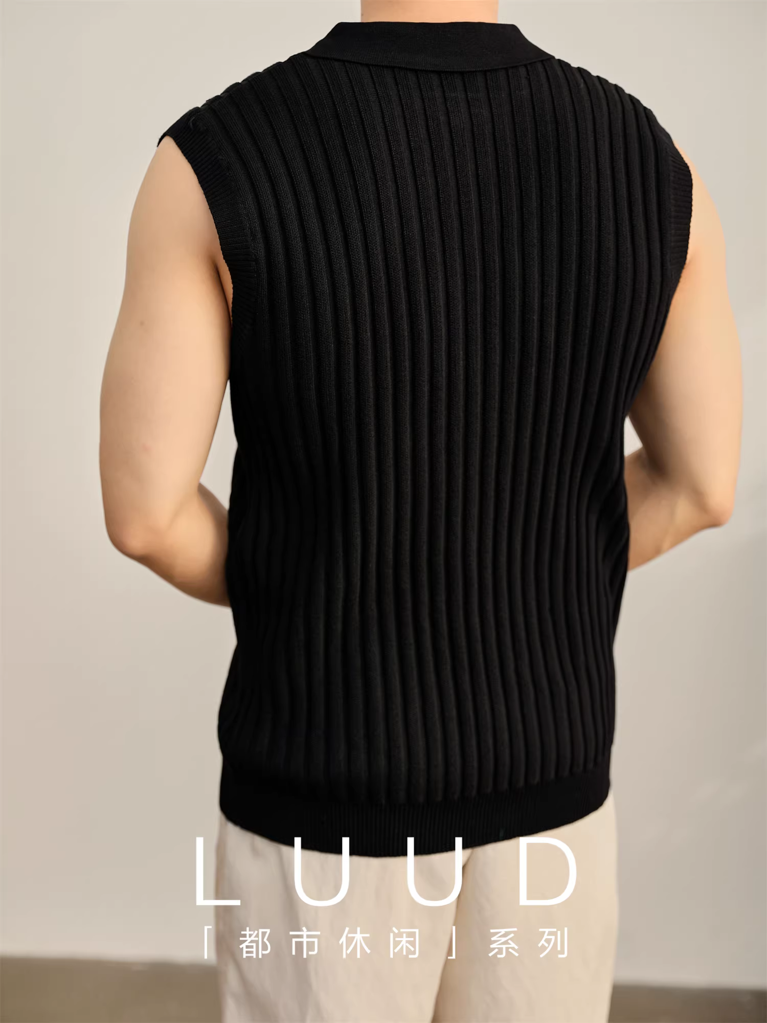 Áo polo nam LUUD đơn giản và phong cách, kiểu nửa khóa kéo không tay, phong cách tiền cổ điển, áo gile dệt kim cao cấp nhẹ nhàng với cổ áo lật.