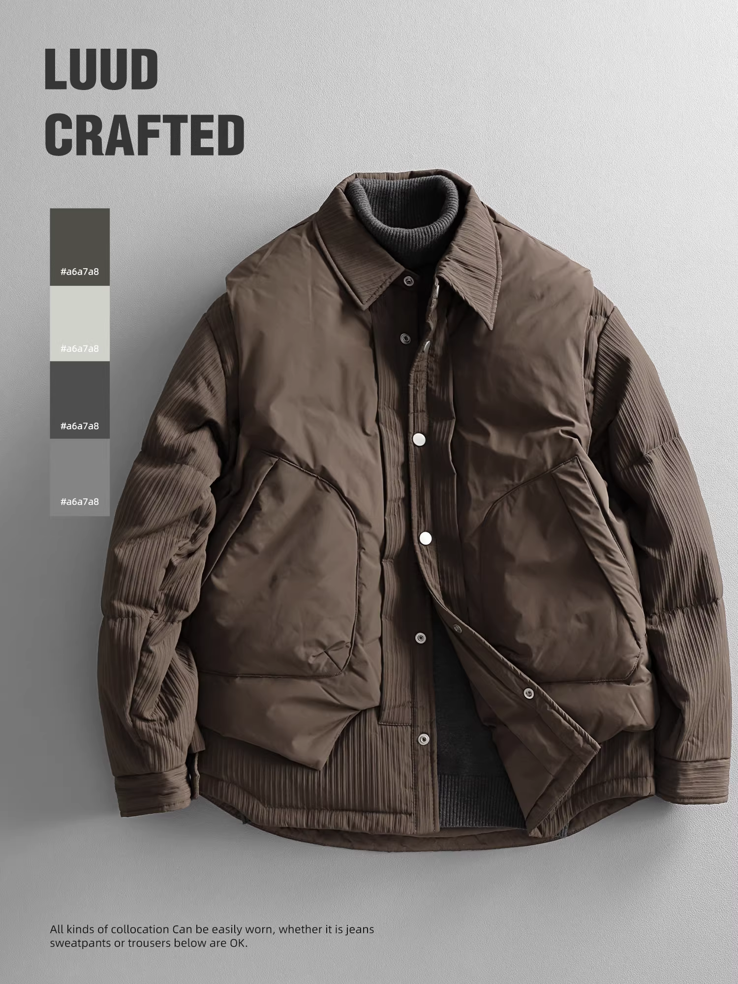 Bộ vest và áo khoác lông vũ có thể tháo rời LUUD dành cho nam, áo có cổ phong cách retro thời trang, áo khoác dày chống lạnh