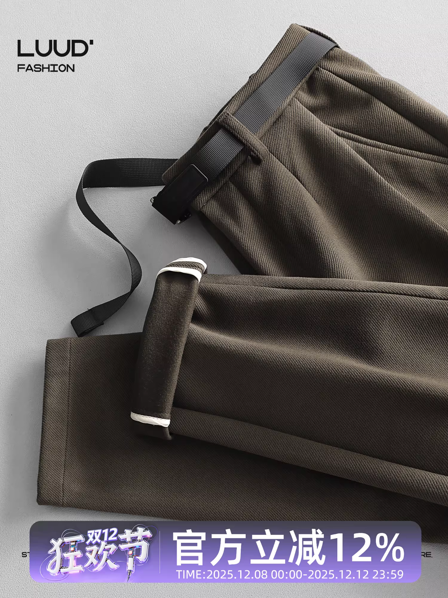 Quần len thẳng ống đứng họa tiết chéo LUUD dành cho nam có thắt lưng, lưng quần bán co giãn, quần dài, quần ôm dáng chải kỹ