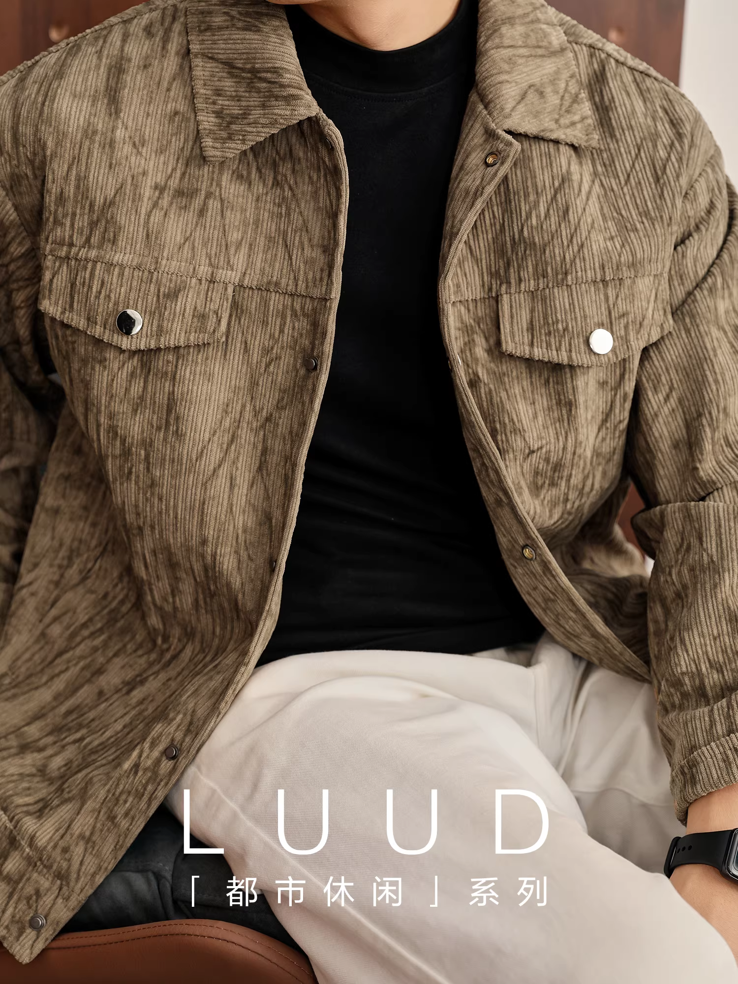 Áo khoác có họa tiết nhung kẻ kiểu cổ điển LUUD dành cho nam mùa thu đông áo khoác kiểu dáng công sở có cổ áo khoác phong cách công sở