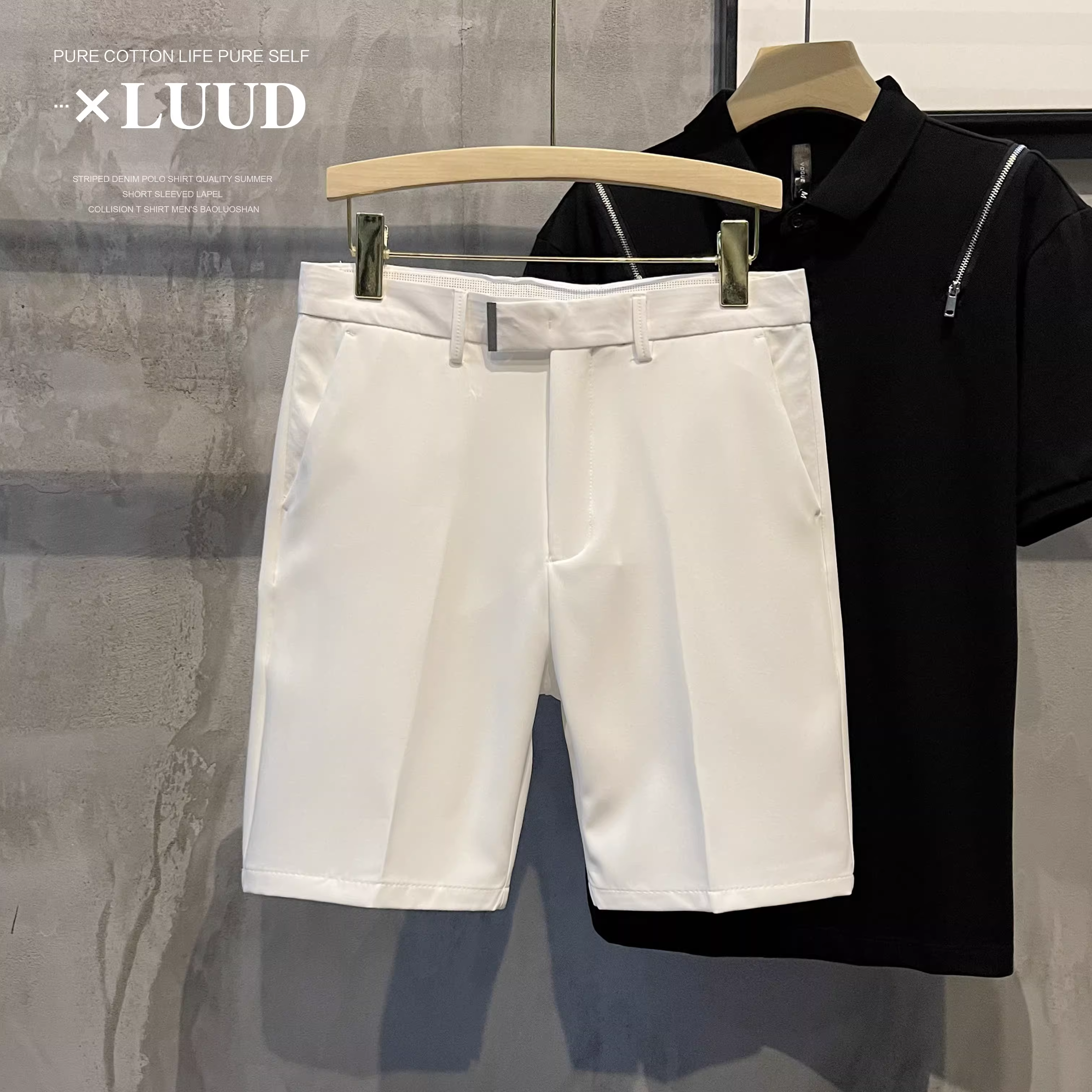 LUUD Nam Thời Trang Cao Cấp Màu Trơn Phù Hợp Với Quần Short Mùa Hè Thoáng Khí Đa Năng Phong Cách Hàn Quốc Slim Fit Quần Âu Hợp Thời Trang