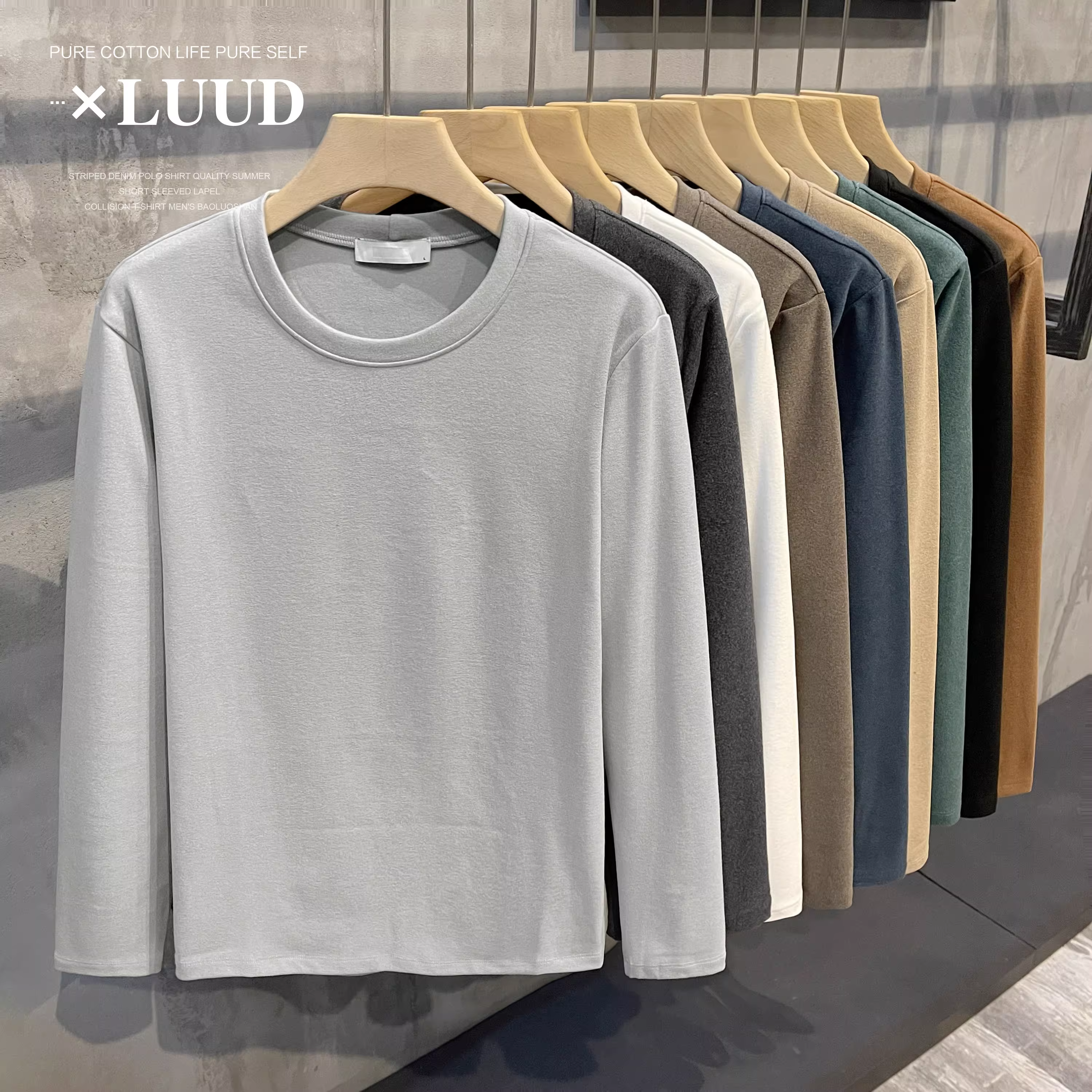 Áo giữ nhiệt LUUD 2025 mới với công nghệ nhung Đức, màu trơn, kiểu dáng đơn giản, mặc trong, áo thun nam dài tay thời trang.