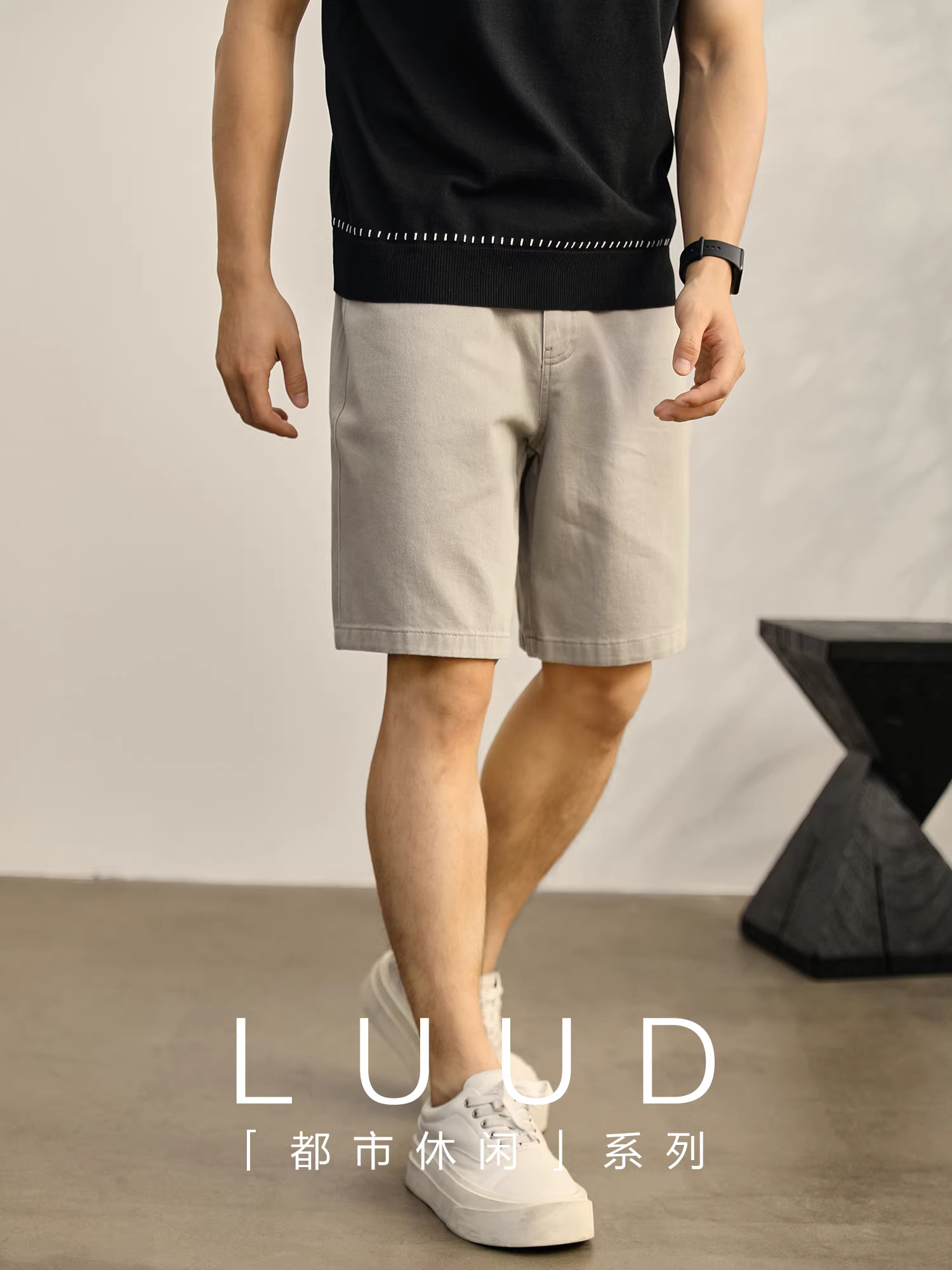 Quần short denim ống thẳng màu trơn LUUD retro wash dành cho nam, quần dài vừa phải thời trang cotton nguyên chất thoải mái mùa hè, quần dài vừa phải