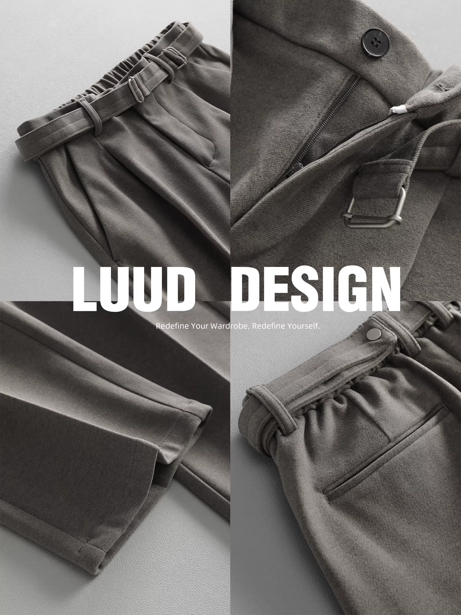 Quần len ấm áp LUUD dành cho nam, quần ống đứng chải kỹ cao cấp có cạp lưng bán co giãn, quần dài thường ngày