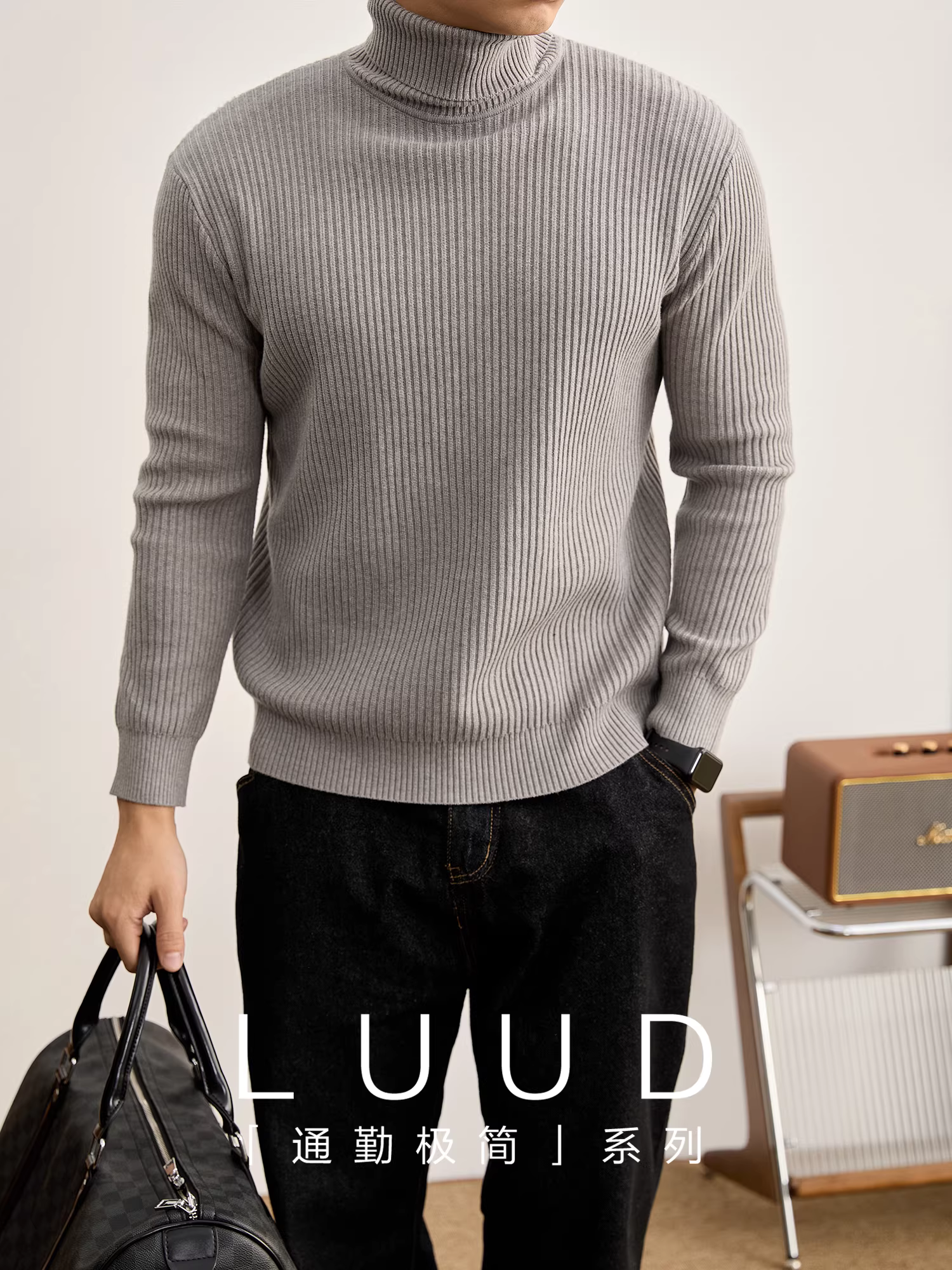 Áo len cổ lọ nam LUUD mùa thu đông, chất liệu gân trơn màu, phong cách cổ điển, chất liệu dệt kim không xù.