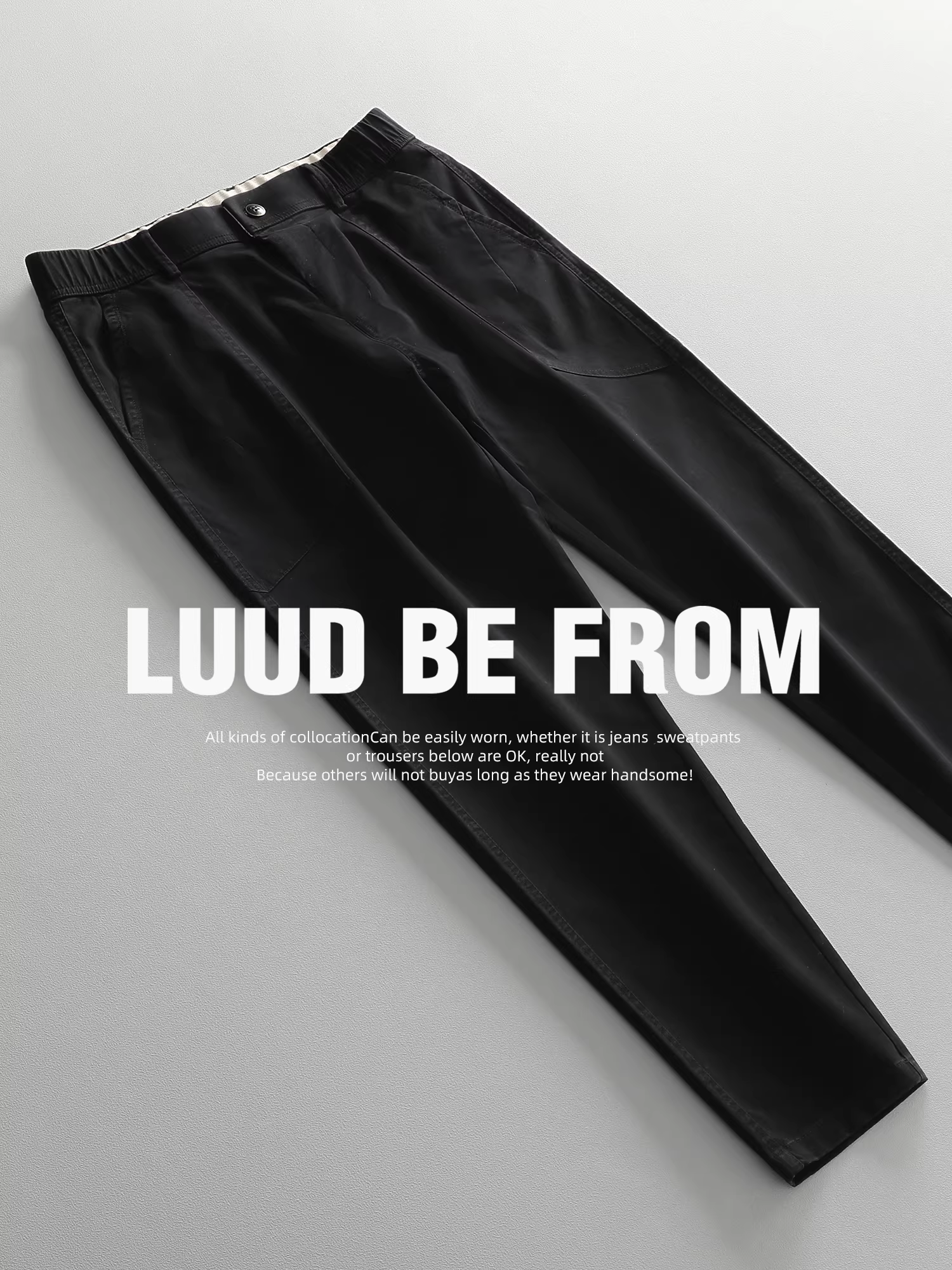 Quần dài cotton màu trơn LUUD thoải mái dành cho nam, kiểu dáng đơn giản và đa năng, quần dài mùa xuân/hè mới