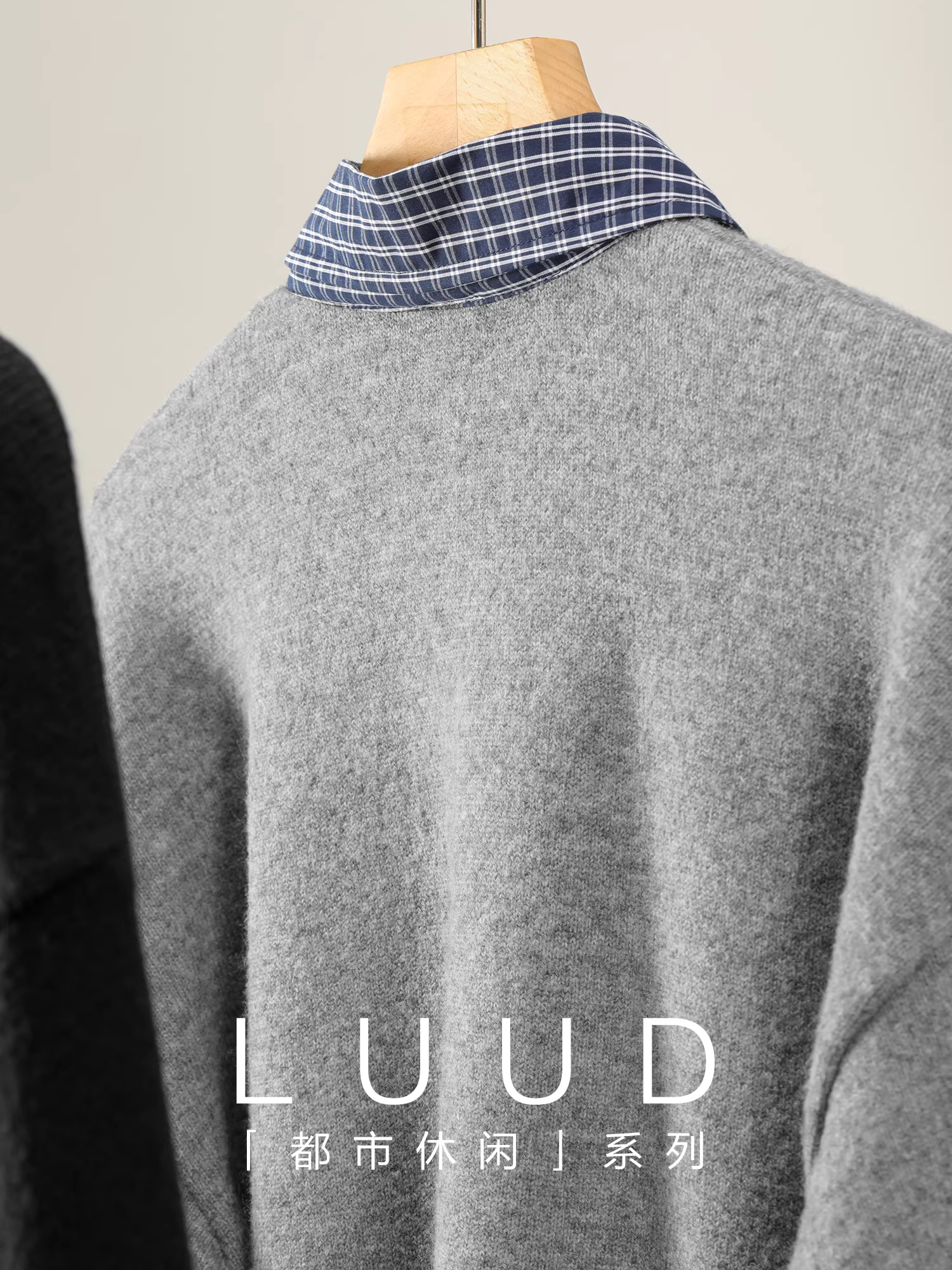 Áo sơ mi kẻ sọc pha len LUUD có cổ chắp vá Áo len POLO Áo len giả hai mảnh phong cách retro Hàn Quốc dành cho nam