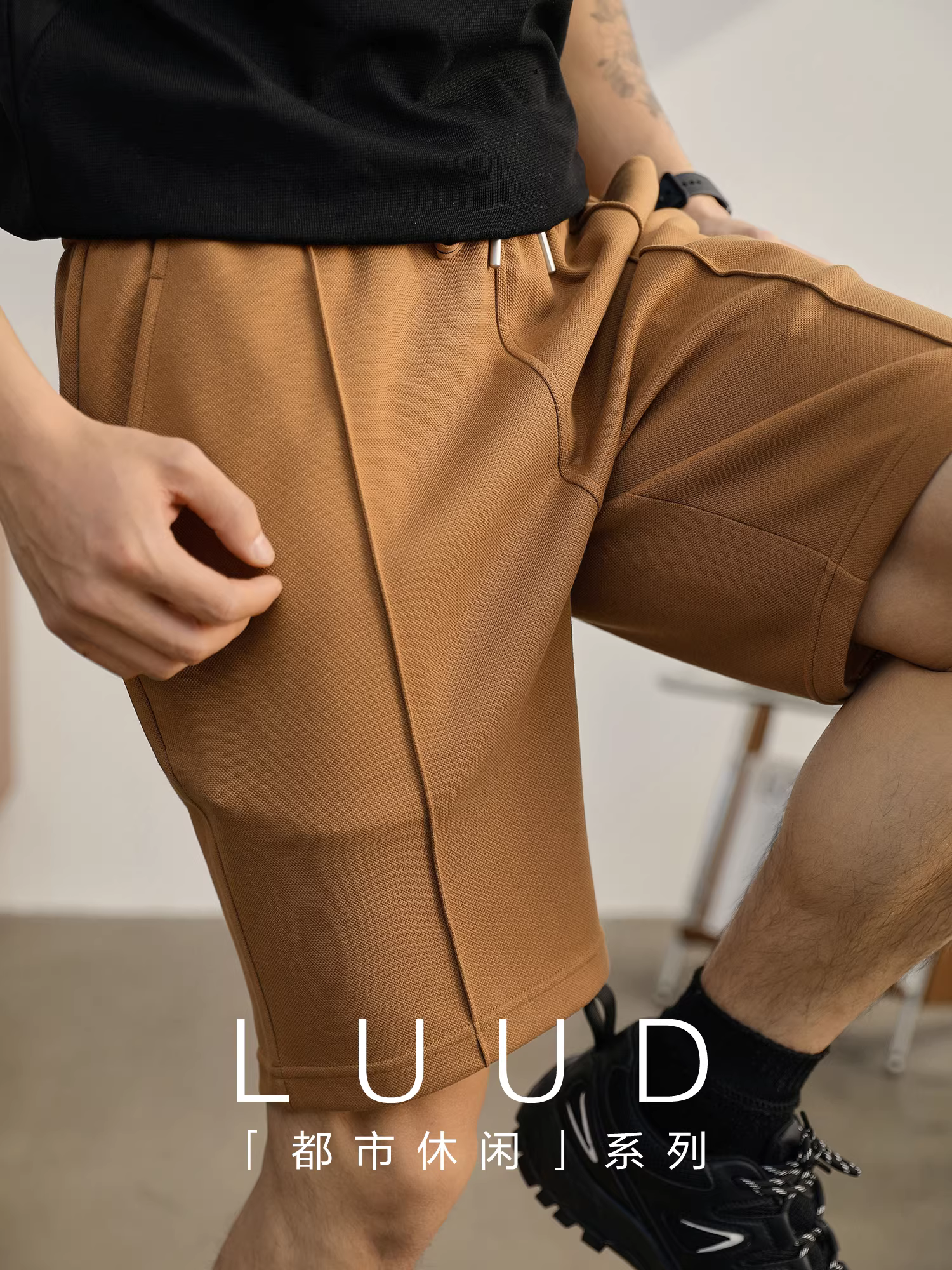 LUUD Quần short nam thiết kế theo phong cách Nhật Bản cao cấp mùa hè quần short thẳng có dây rút thun co giãn nặng