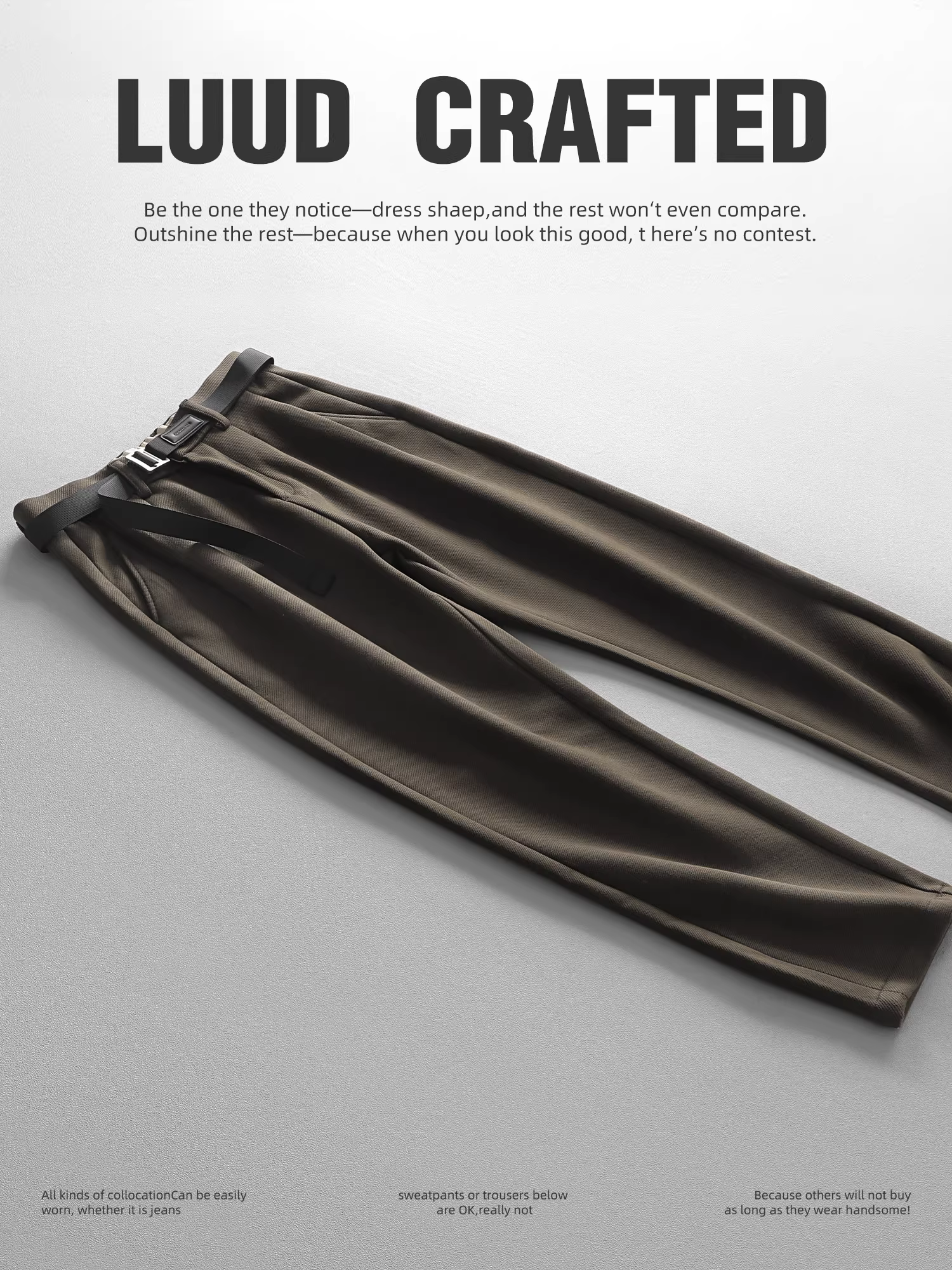 Quần len thẳng ống đứng họa tiết chéo LUUD dành cho nam có thắt lưng, lưng quần bán co giãn, quần dài, quần ôm dáng chải kỹ