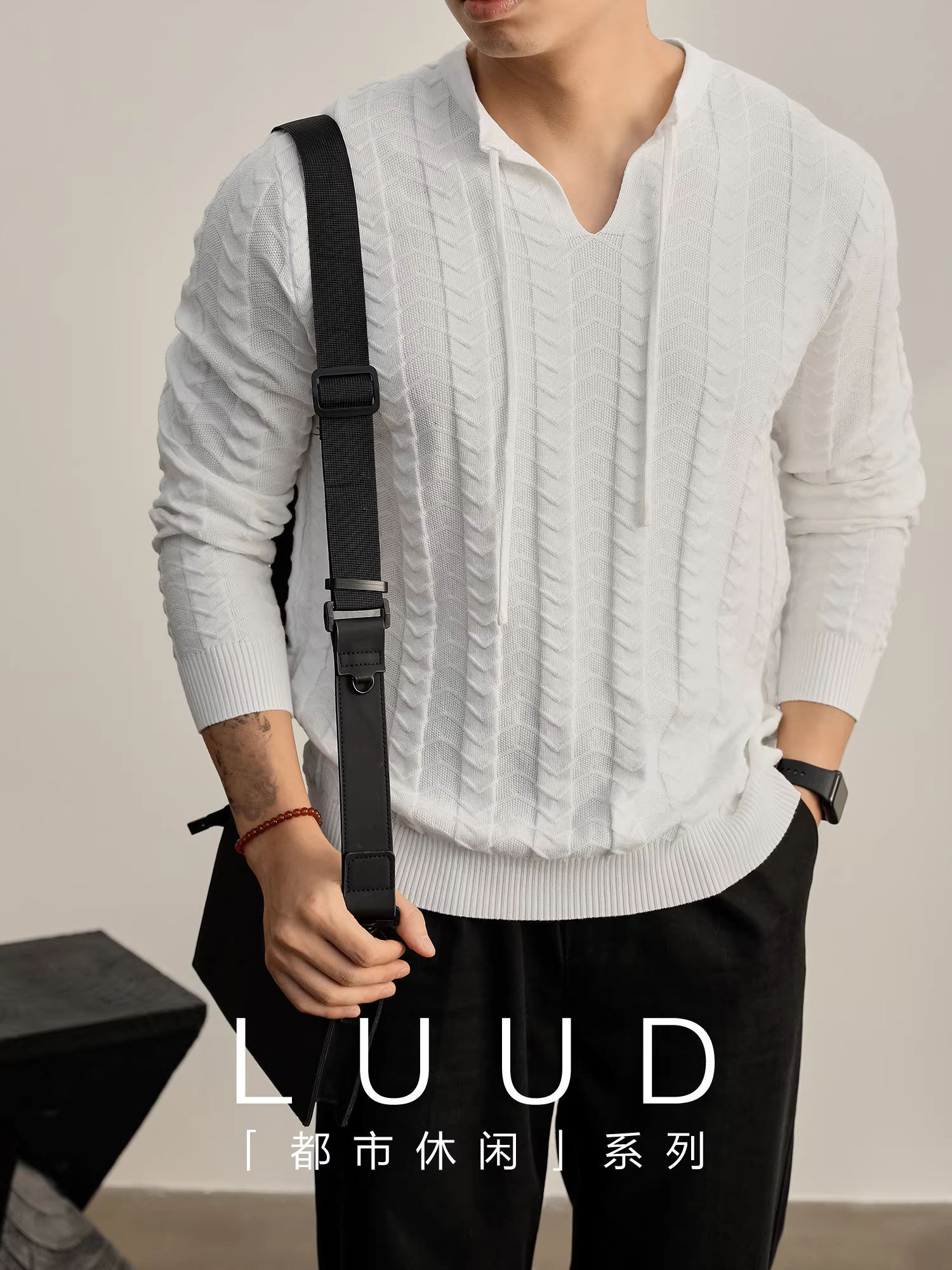 Khuyến mãi đặc biệt: Áo len nam dáng rộng, phong cách cổ điển, chất liệu dệt jacquard họa tiết sóng, cổ chữ V, màu trơn, áo khoác ngoài, áo len có dây rút, kiểu dáng thời thượng.