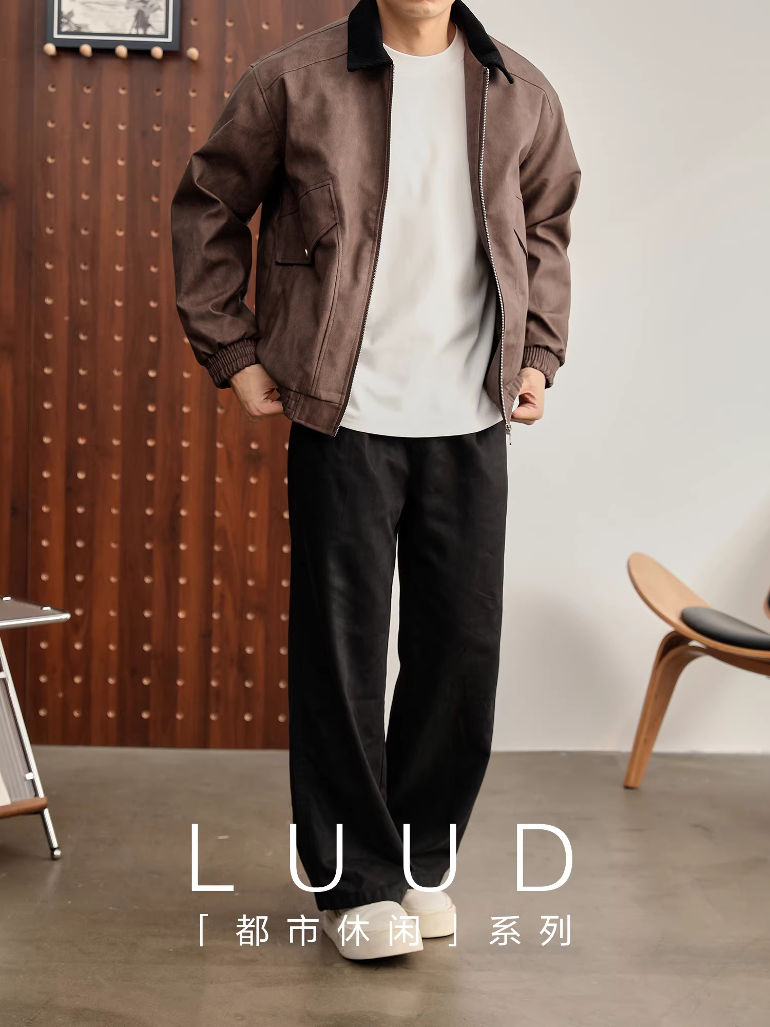 Áo khoác da PU kiểu dáng cổ điển LUUD, có khóa kéo ngắn, chất liệu vải bố, cổ áo kiểu bomber dành cho nam