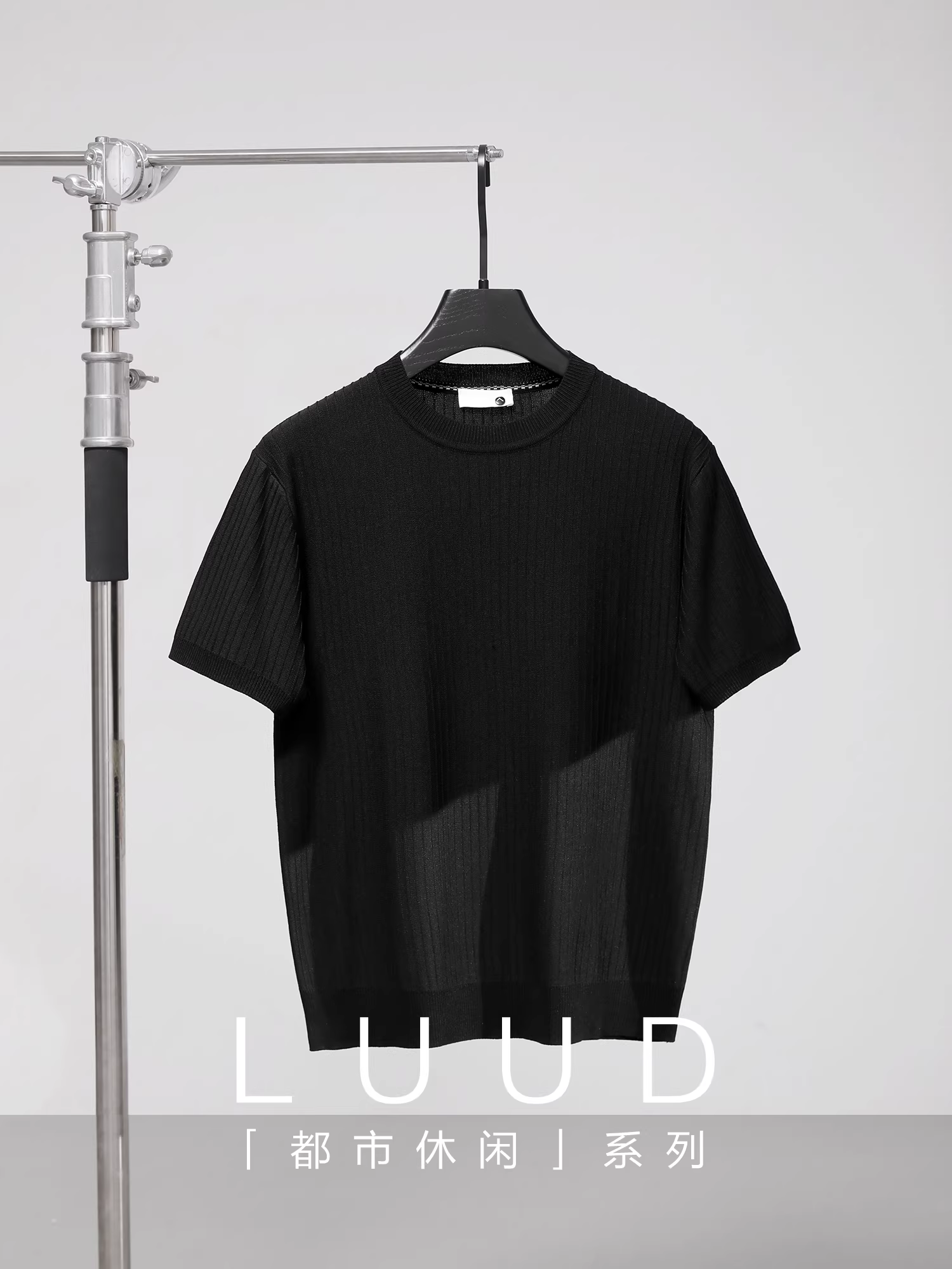 LUUD chất liệu lụa mát mẻ dệt hoa sọc nổi nam dệt kim cổ tròn tay ngắn áo thun mỏng thời trang