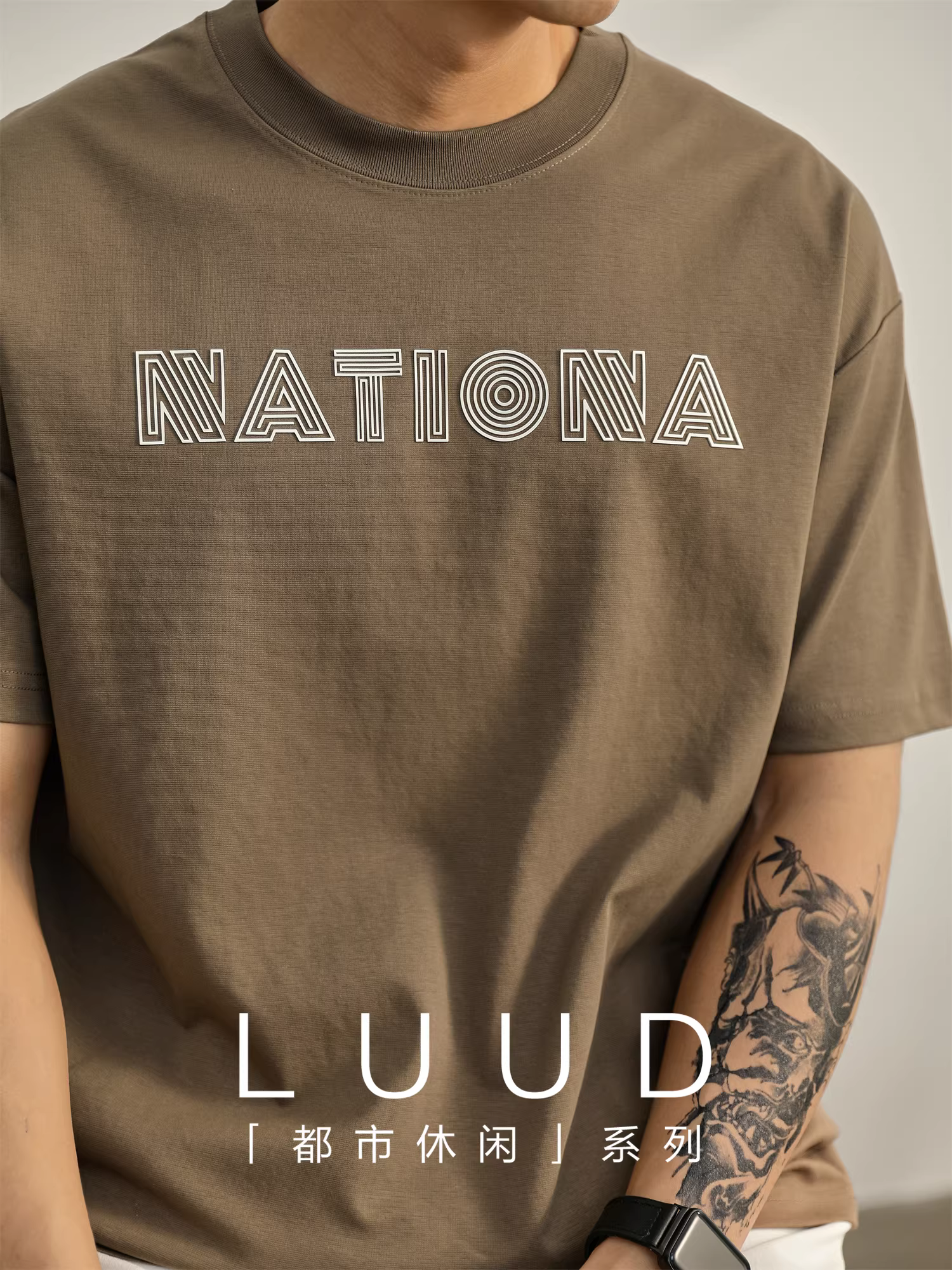 Áo thun ngắn tay dáng rộng phong cách retro LUUD dành cho nam, áo dáng rộng thoải mái mùa hè có chữ nổi tiếng Anh.