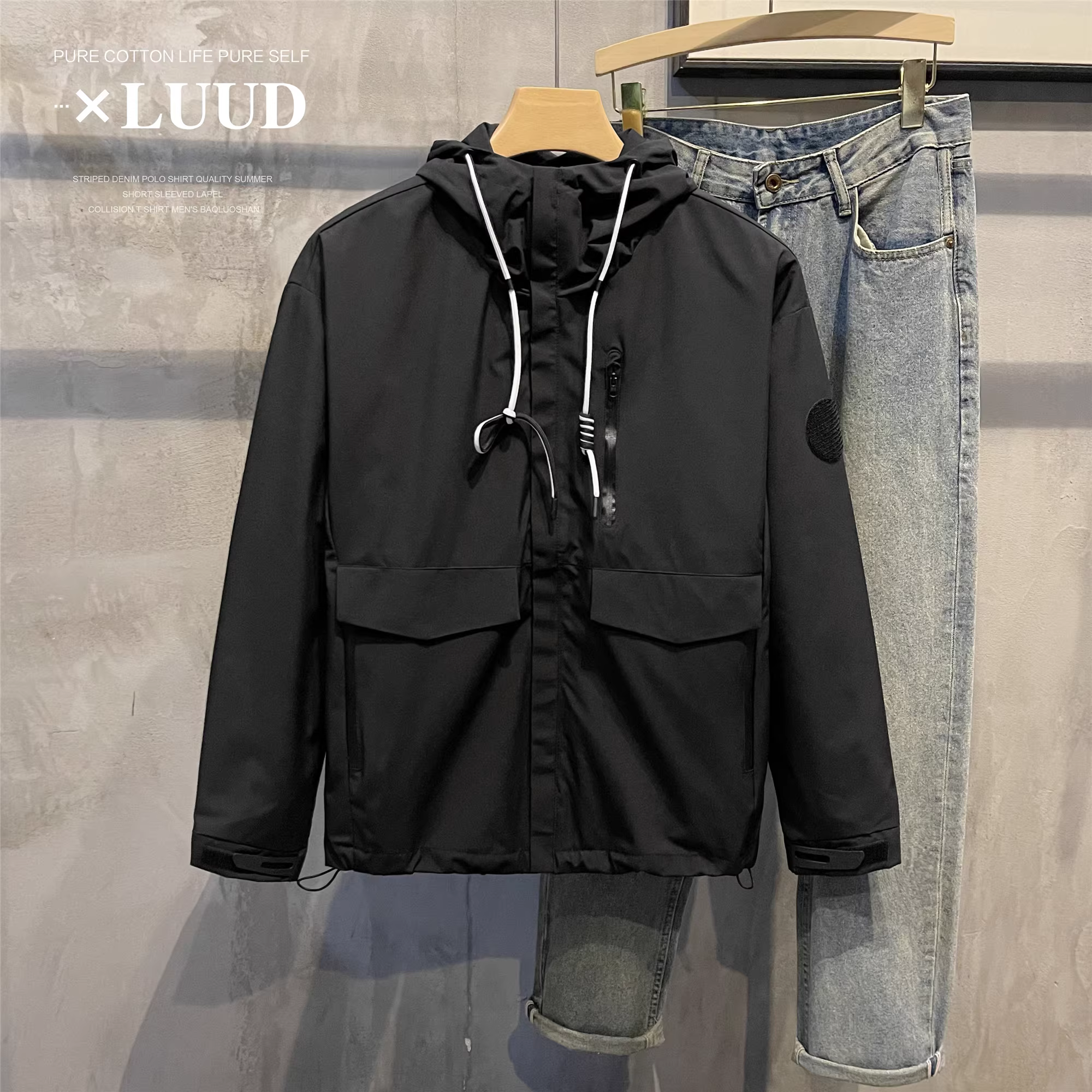 Áo khoác đa năng LUUD dành cho giới trẻ Áo khoác có mũ trùm đầu mùa thu đông Áo khoác ngoài trời thông thường dành cho nam Áo khoác mùa thu đông hợp thời trang dành cho nam