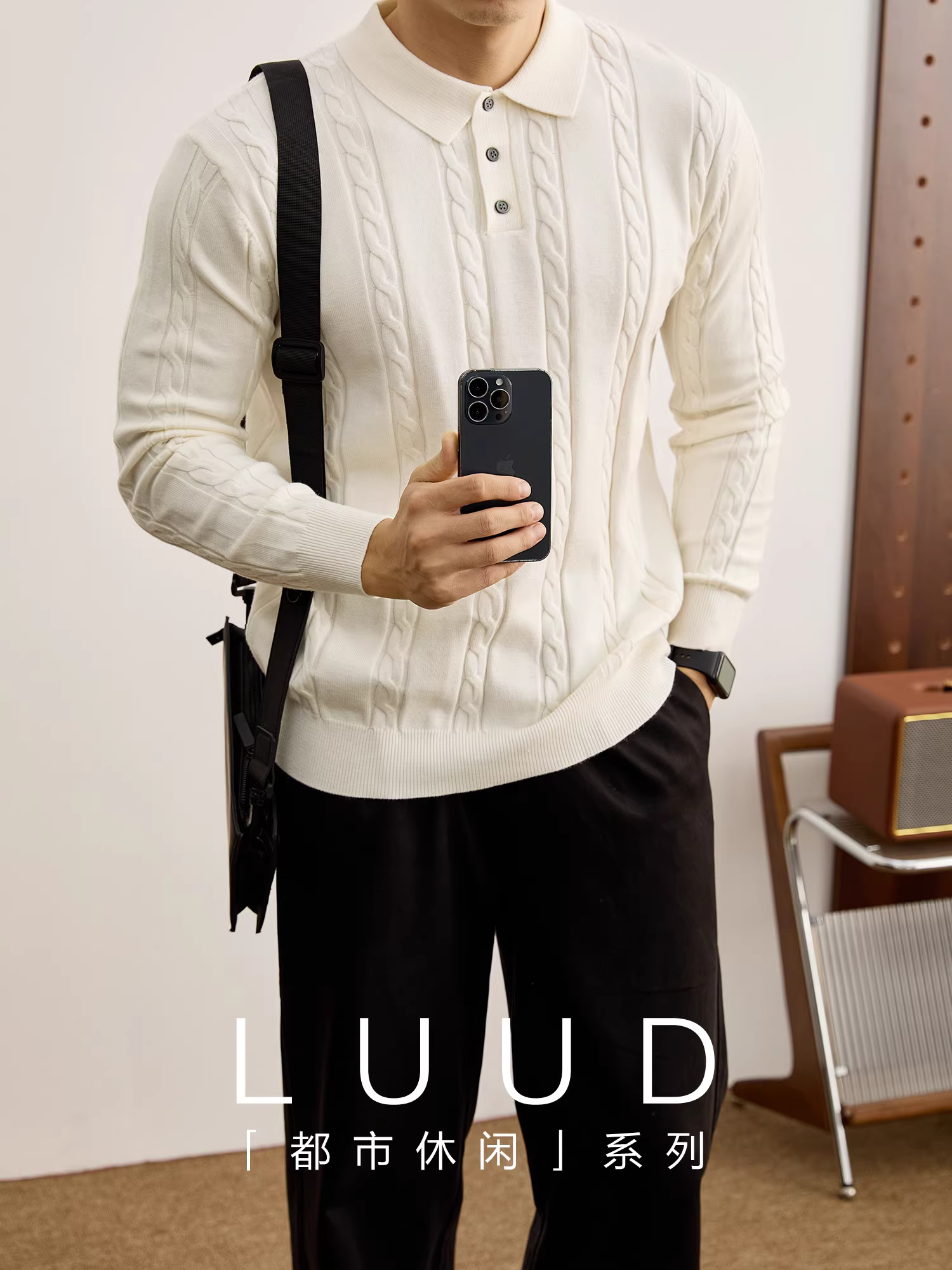 Áo len dệt kim có cổ màu trơn LUUD chất liệu cá tính dành cho nam, mùa thu đông, thoải mái và thân thiện với da, kiểu áo POLO