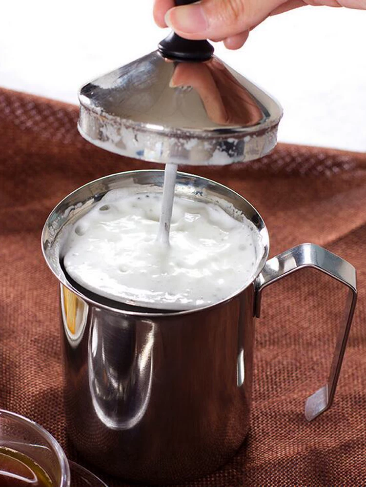 Bình tạo bọt sữa bằng thép không gỉ 304 dày, hai lớp, sử dụng tay, tạo bọt sữa cà phê