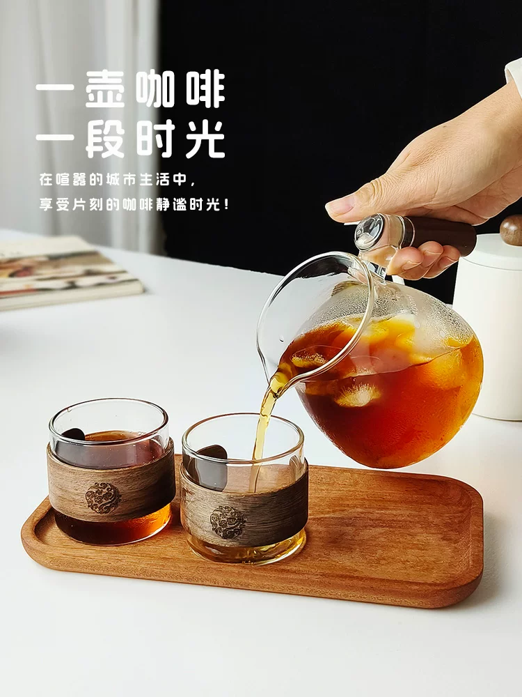 ấm pha cà phê thủ công có tay cầm bằng gỗ, ấm chia sẻ, bộ lọc cà phê bằng thủy tinh chịu nhiệt, ấm pha cà phê, cốc nếm thử