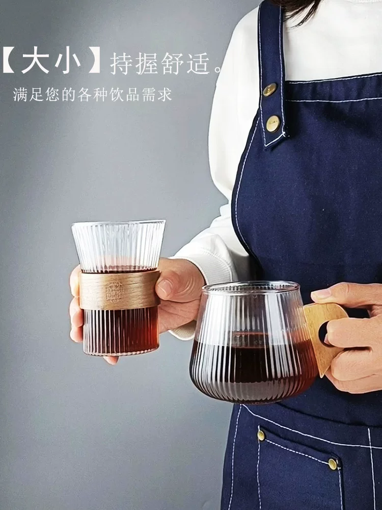 Cốc sọc dọc kiểu Nhật cổ điển, cốc cà phê treo tai, cốc trà chiều kiểu Anh, cốc thủy tinh cao cấp nhẹ nhàng sang trọng dùng trong gia đình
