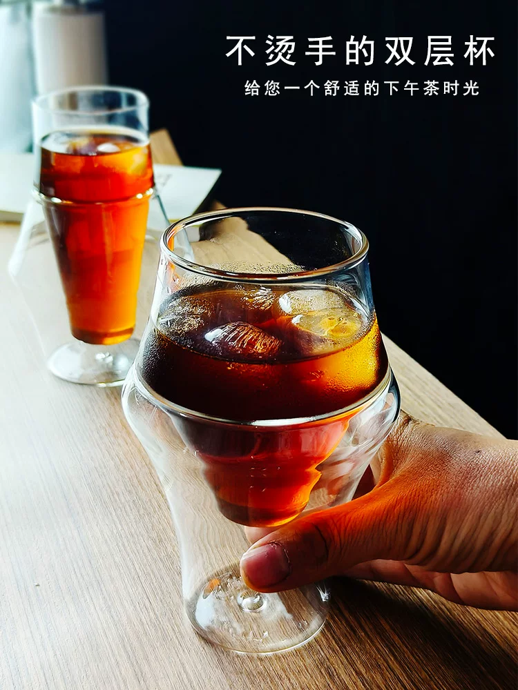 Cốc cà phê thủy tinh hai lớp, cốc Americano đá, cốc thủy tinh sáng tạo latte, cốc nước chịu nhiệt độ cao, cốc trà chiều
