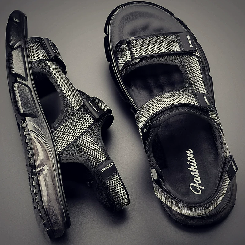 Giày sandal kiểu Anh cho nam, kiểu dáng mùa hè mới, đế dày, thoáng khí, đế mềm, cỡ lớn, giày đi biển cho nam, thể thao và giải trí trên bãi biển