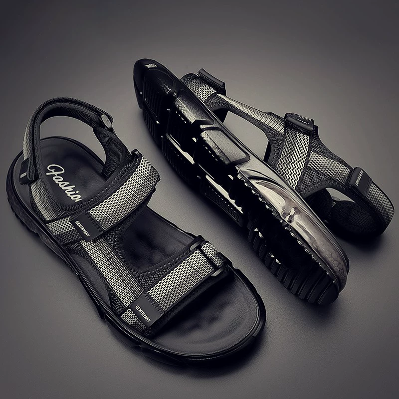 Giày sandal kiểu Anh cho nam, kiểu dáng mùa hè mới, đế dày, thoáng khí, đế mềm, cỡ lớn, giày đi biển cho nam, thể thao và giải trí trên bãi biển