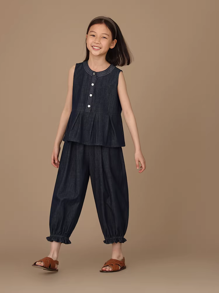 Bộ quần áo hè cho bé gái Hazi, kiểu mới 25 mẫu, chất liệu cotton nguyên chất, áo ba lỗ và quần bò, quần jogger mặc đôi mẹ và bé cho trẻ lớn hơn