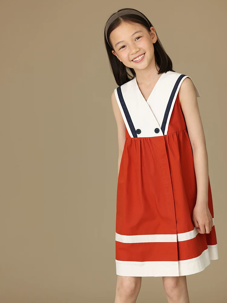 Quần áo trẻ em mùa hè cotton thân thiện với làn da váy ba lỗ màu đỏ váy đi học cho trẻ em váy cho bé gái dành cho trẻ lớn hơn