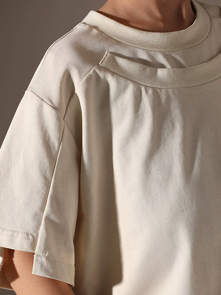 Quần áo trẻ em Hazi dành cho trẻ lớn hơn, áo thun ngắn tay bằng cotton nguyên chất mùa hè, áo mùa hè cổ tròn giả hai mảnh đa năng hợp thời trang dành cho bé gái.