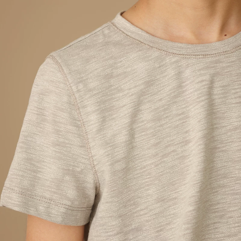 Quần áo trẻ em Hazi Mùa hè Mới về Cotton thân thiện với làn da Màu xám Phong cách cơ bản Áo thun cổ tròn vai thường dành cho cha mẹ và con cái Áo thun ngắn tay khô nhanh