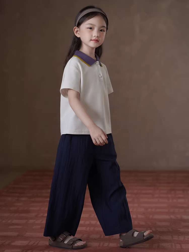 Quần áo trẻ em phong cách Nhật Bản quần dài màu xanh hải quân quần ống đứng cho bé gái quần đa năng chất liệu modal thân thiện với da quần thường ngày cho bé gái