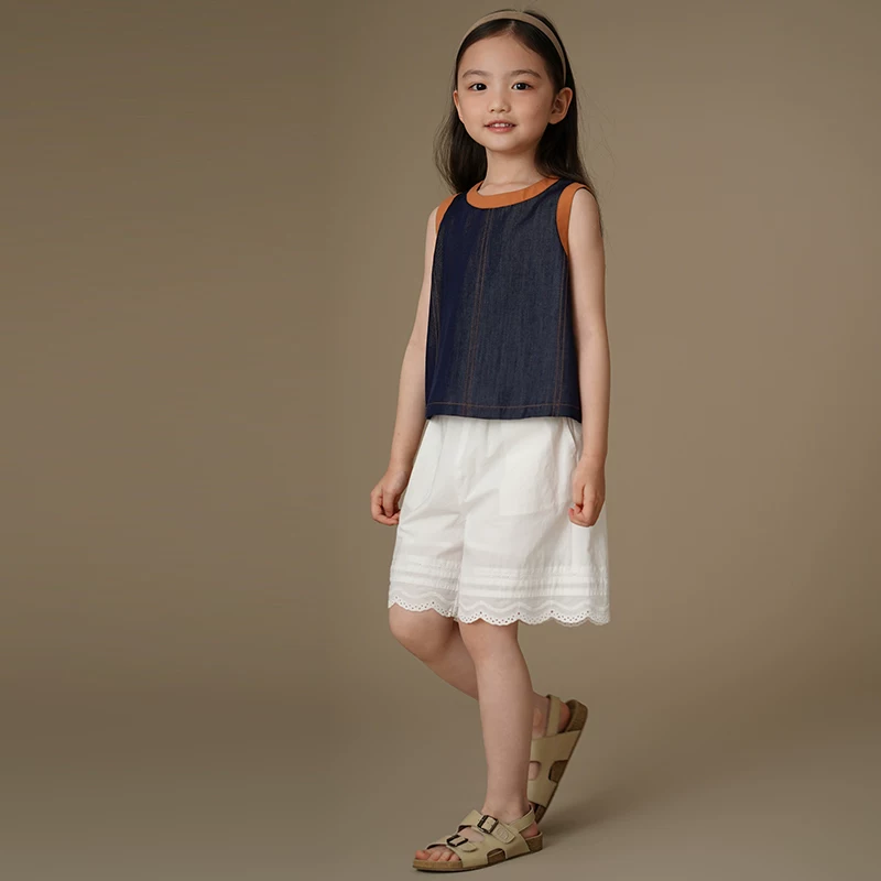 Áo khoác denim vintage phối màu, kiểu dáng rộng rãi, thời trang mùa hè cho bé gái Hazi, mẫu mới 2025