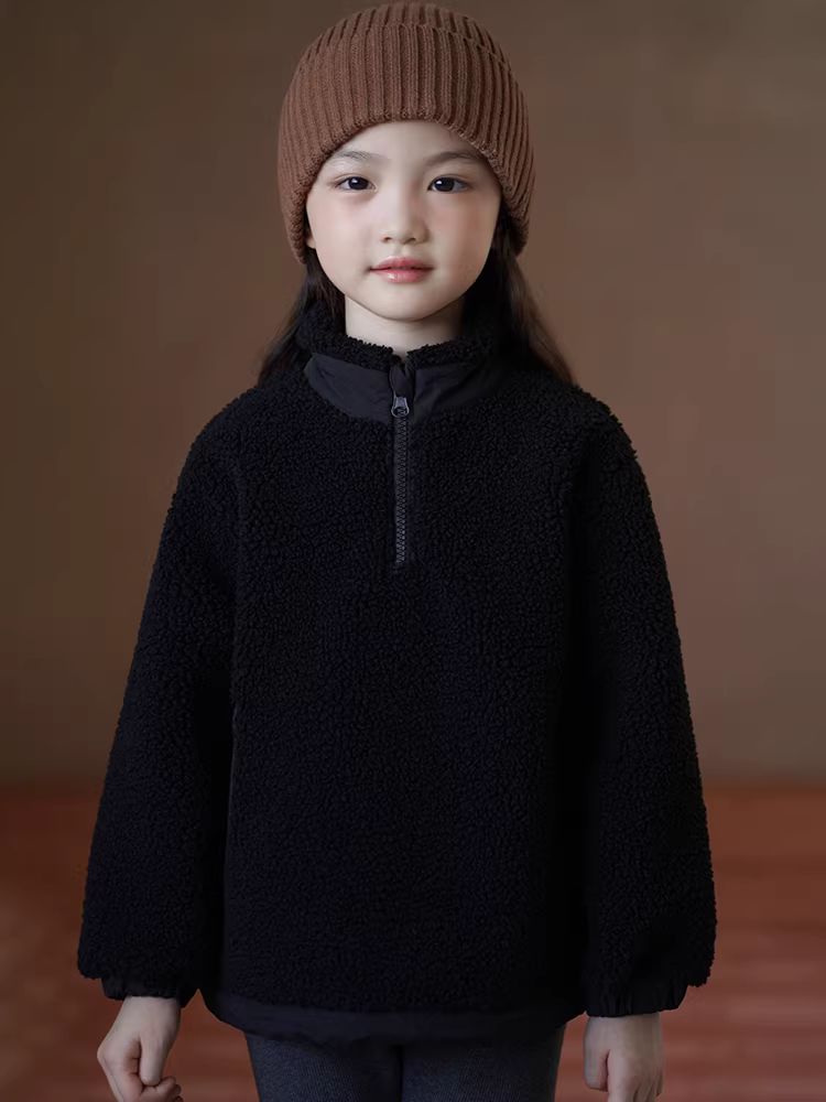 Áo nỉ lông cừu cổ cao dành cho trẻ em dành cho bé trai và bé gái, áo khoác lông cừu giả len cừu, áo ấm mùa thu đông.