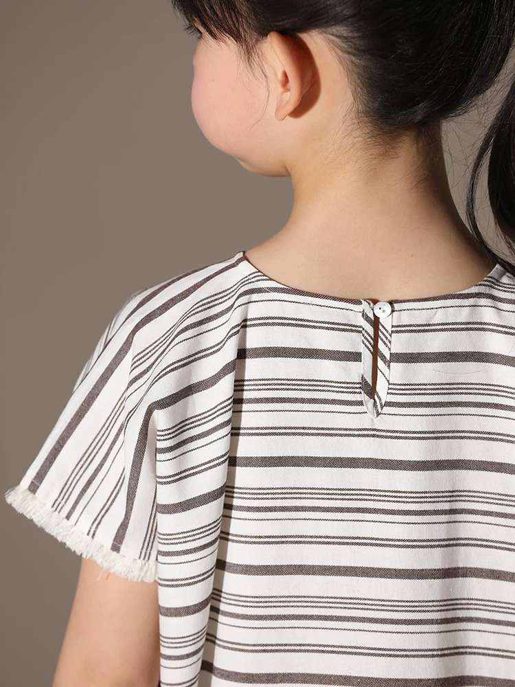 Quần áo trẻ em Ha Chi mùa hè chất liệu cotton chải kỹ cao cấp sọc kẻ kiểu dáng mẹ và bé tay bèo váy chữ A váy bé gái