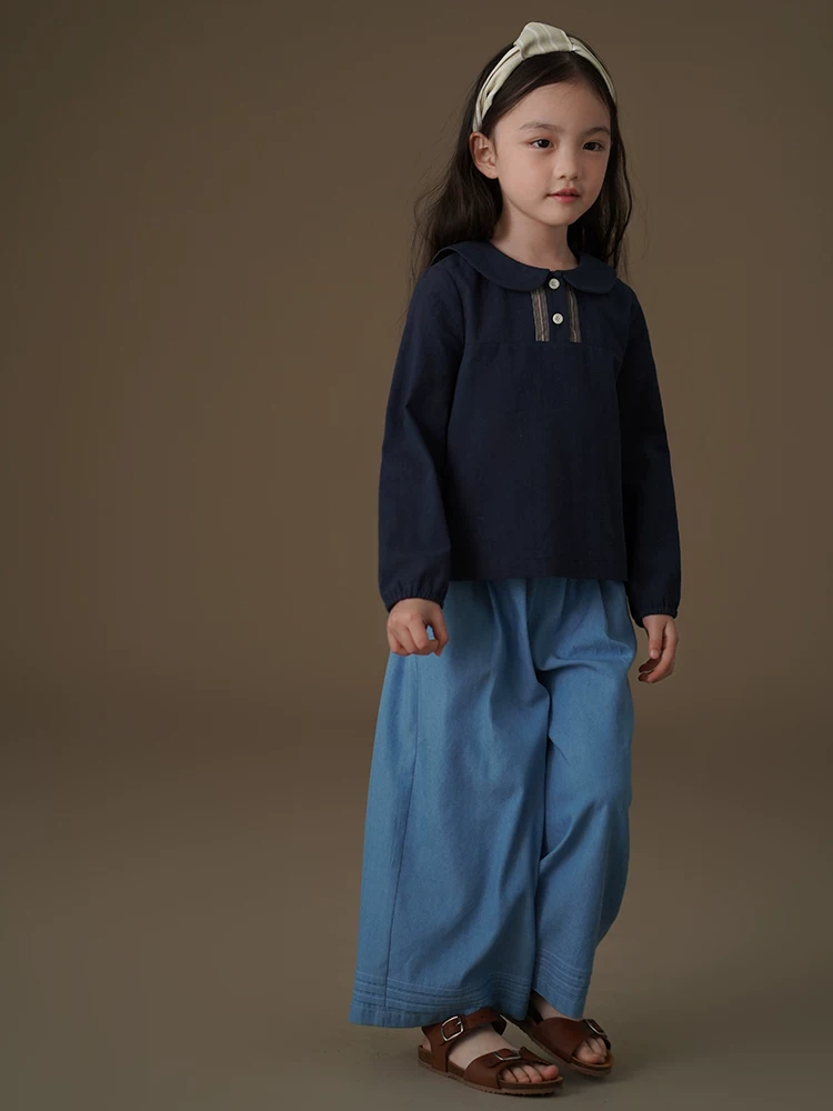 Quần áo trẻ em áo sơ mi dài tay mùa xuân thu cotton thân thiện với da áo sơ mi búp bê phong cách Nhật Bản dành cho trẻ lớn mặc mùa xuân