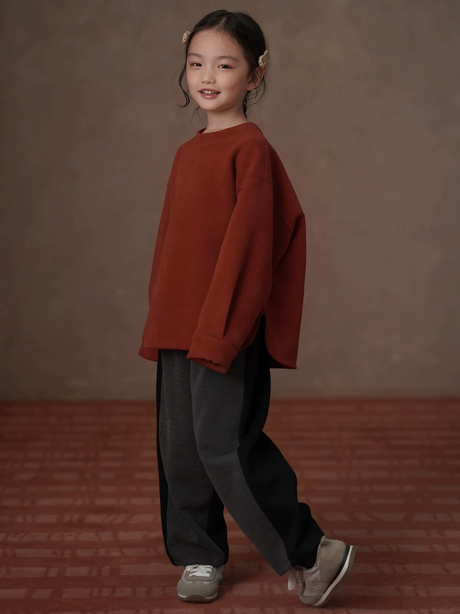 Quần thường ngày mùa đông cho trẻ em, quần ống thẳng có lót lông cừu ấm áp, quần cà rốt cho bé trai và bé gái, dáng rộng.