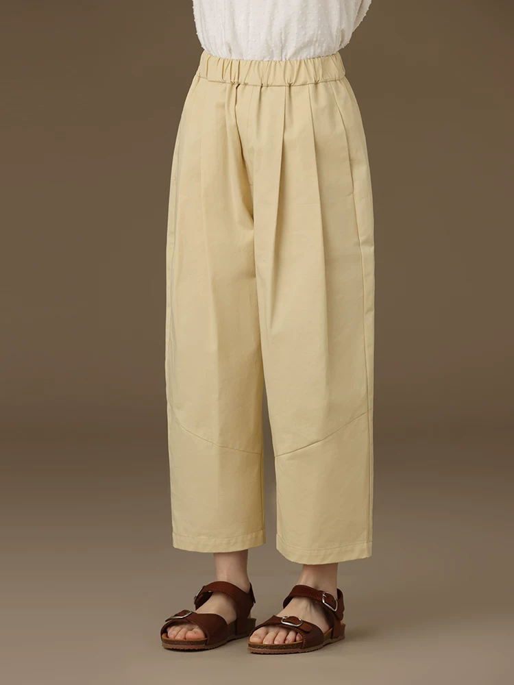 Quần áo trẻ em mùa xuân hè chất liệu cotton chải kỹ, kiểu dáng ba chiều, quần ống rộng thon gọn chín phần dành cho bố mẹ và con cái, phong cách thường ngày