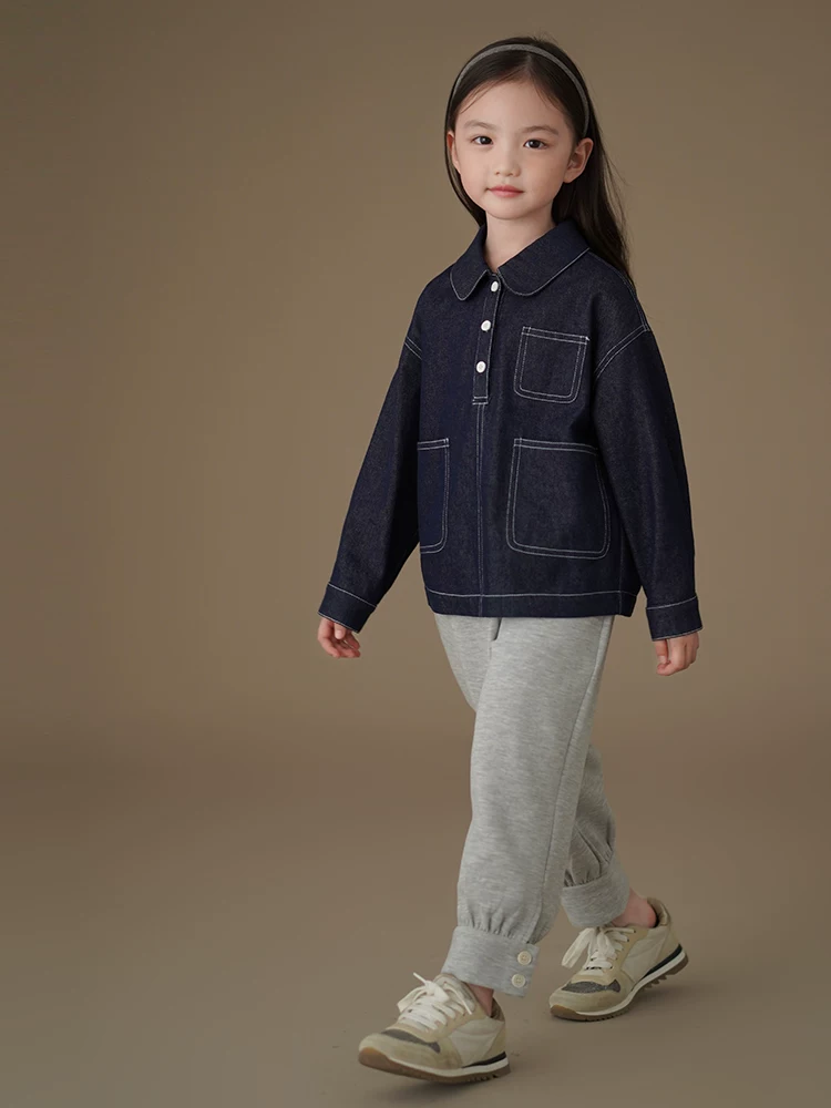 Áo khoác denim trẻ em mùa xuân thu, chất liệu mỏng, kiểu dáng rộng rãi, áo thun bé trai bé gái thời trang